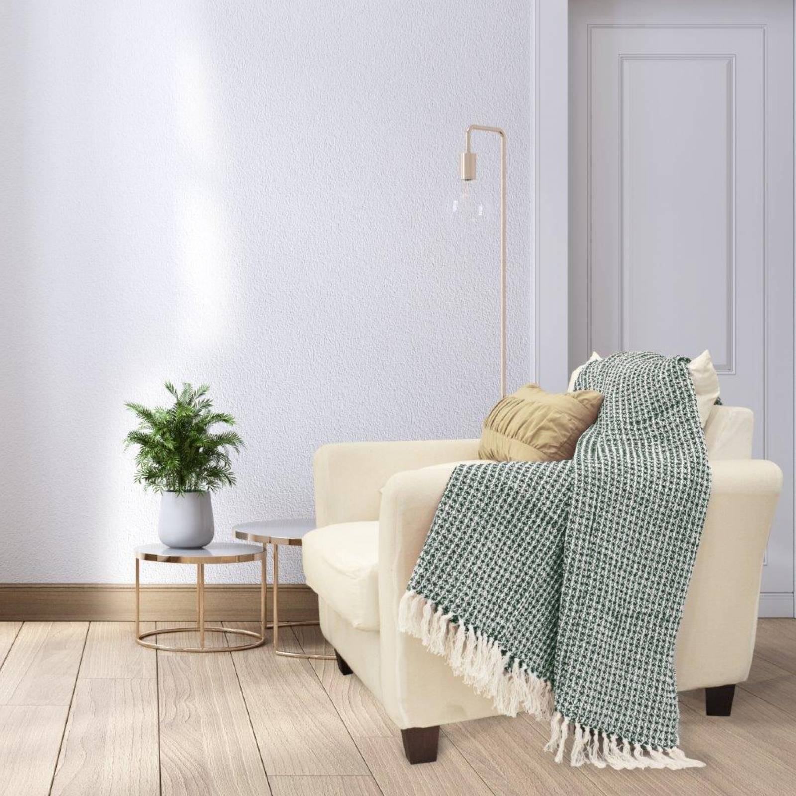 Frazada/ Manta Suave 100% Algodón Color Verde - Manor Ridge