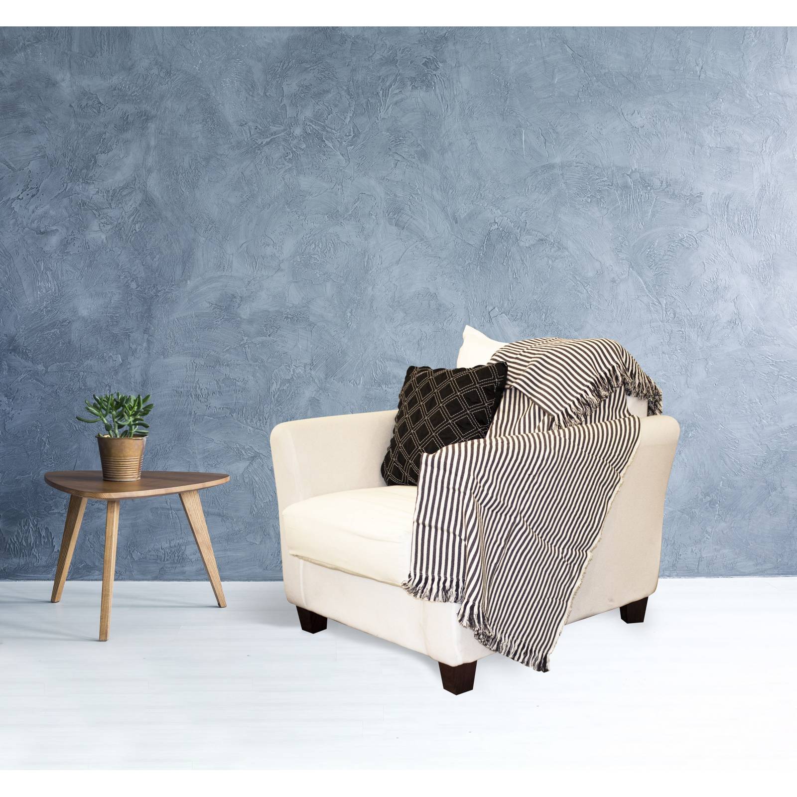 Frazada/ Manta 100% Algodón Rayada Gris y Blanco - Manor Ridge