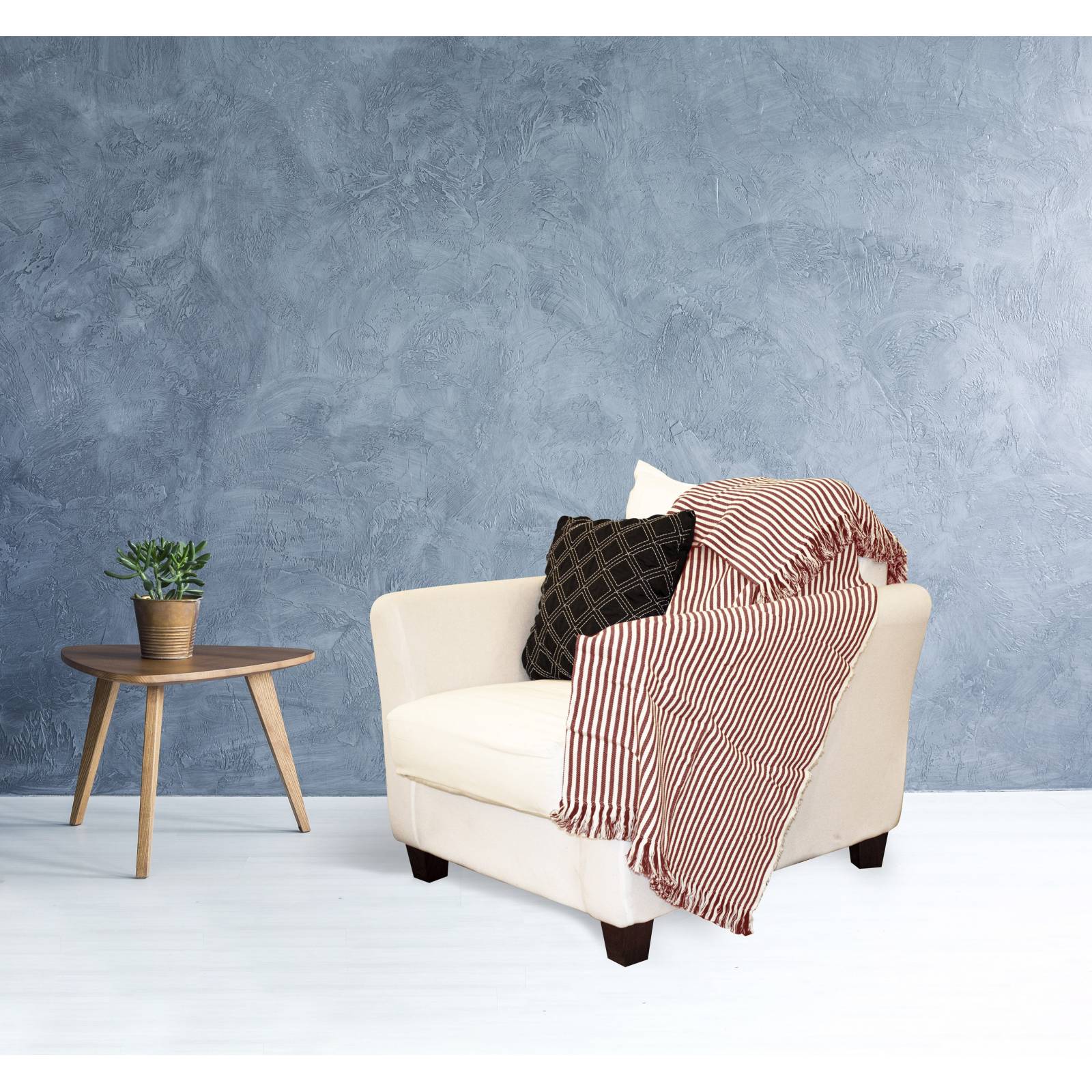 Frazada/ Manta 100% Algodón Rayada Rojo y Blanco - Manor Ridge