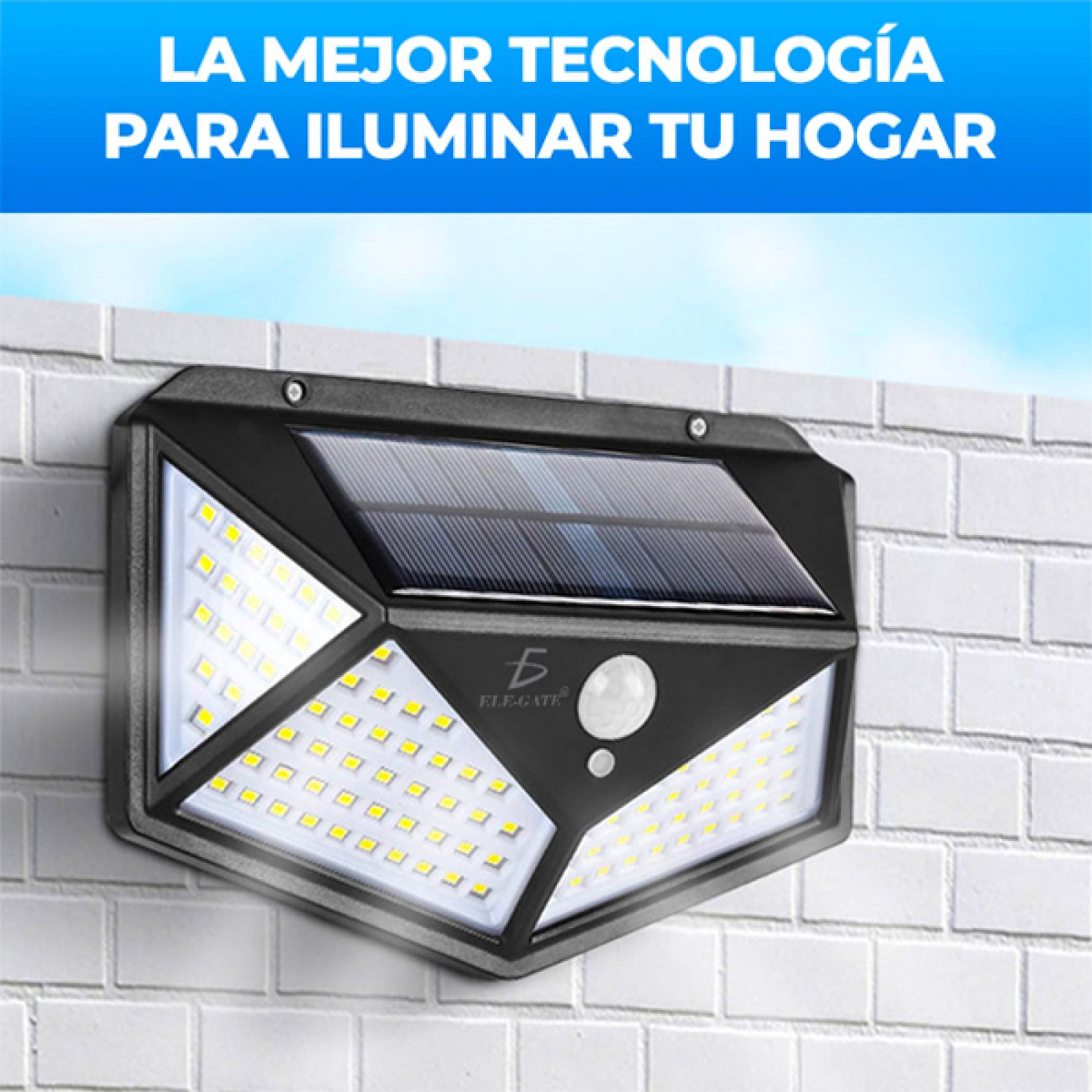 Lampara Solar 100 Led Exterior De Pared Sensor Movimiento Elegate
