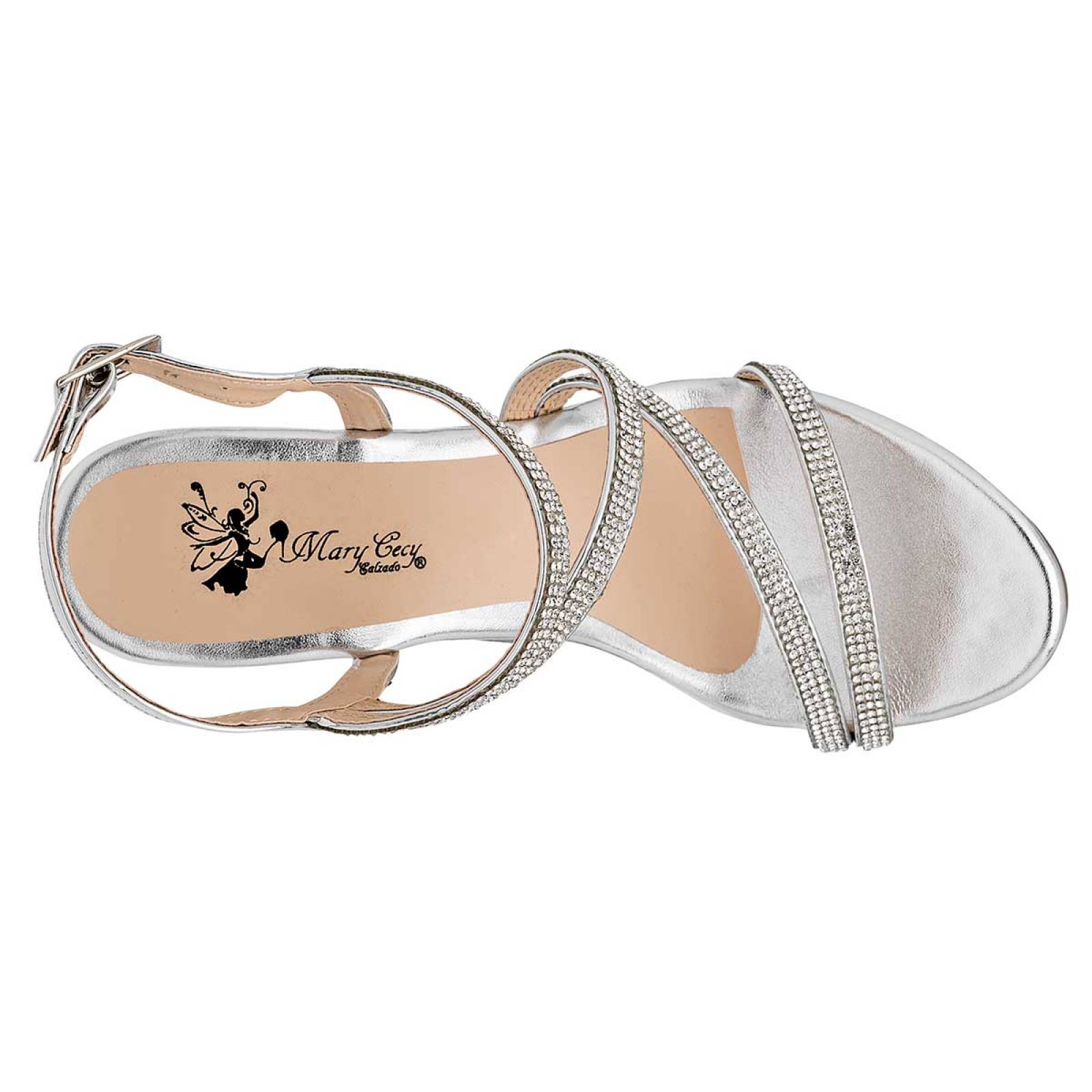 Mary Cecy zapatilla color plata con pedrería de fantasia y tacón de 11 cm, cod 112512