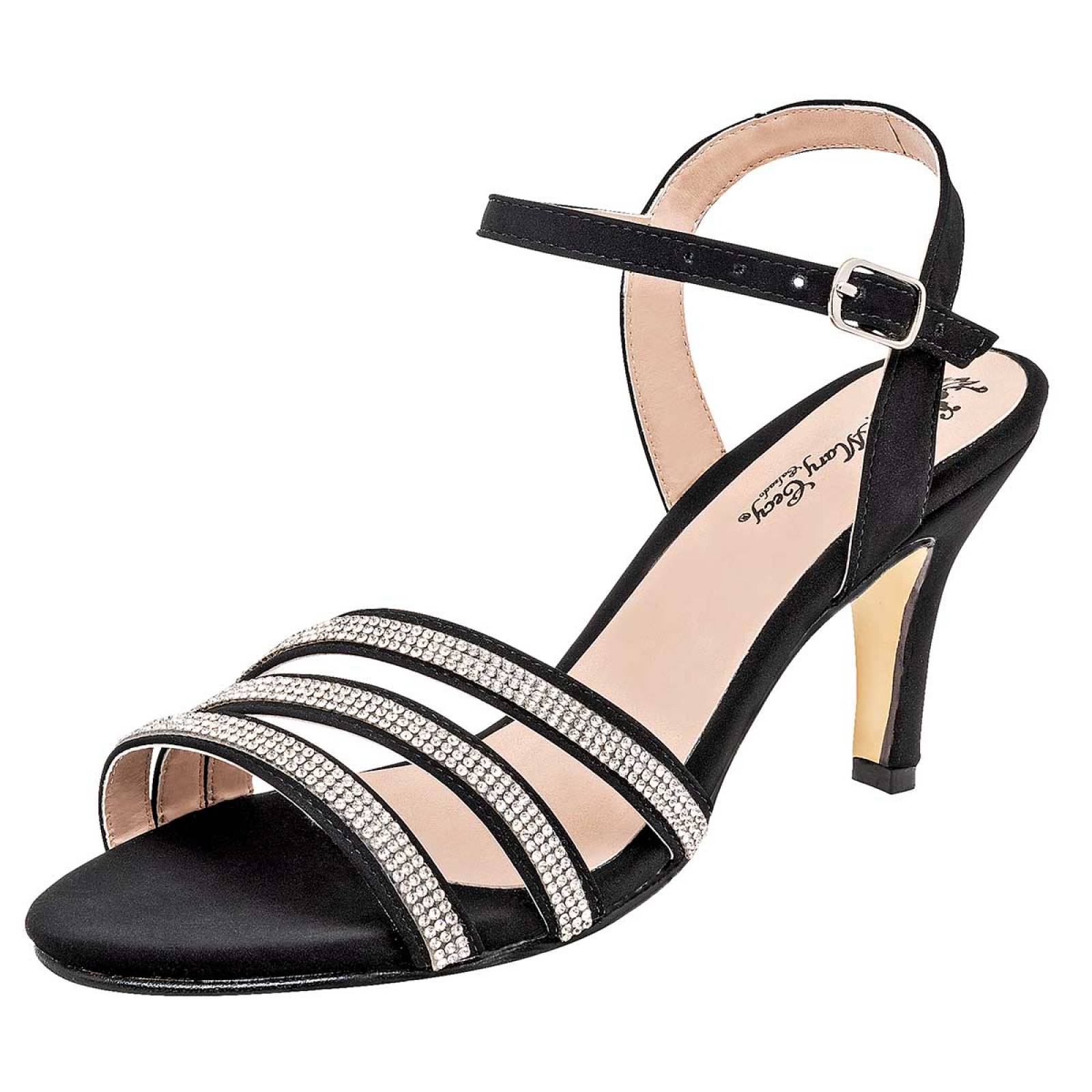 Mary Cecy zapatilla negra con pedrería de fantasía y pulsera ajustable, cod 112513