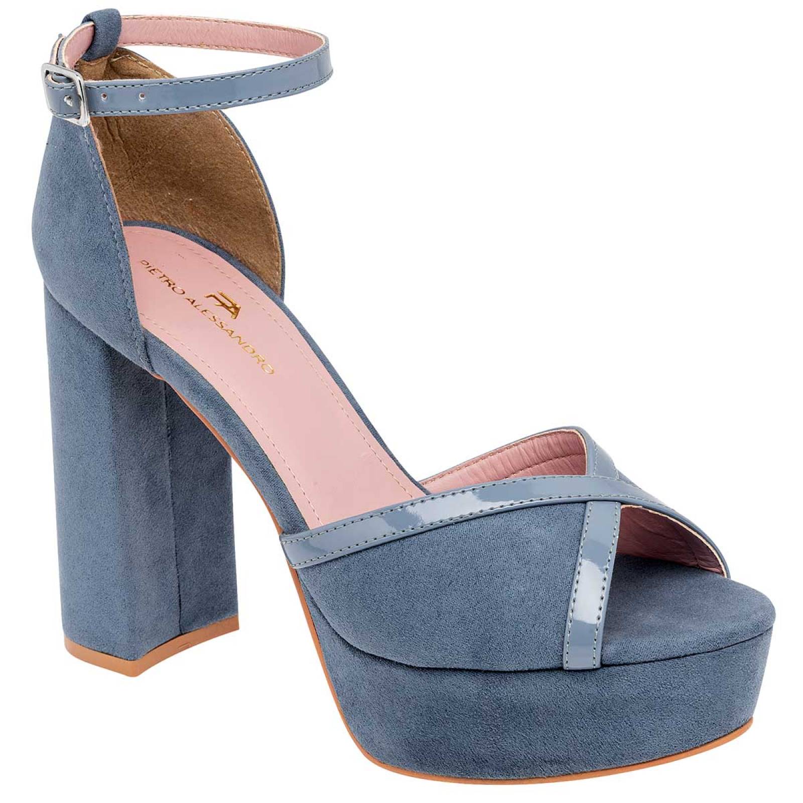 Pietro Alessandro zapatillas color azul en material de gamuza con plataforma y tacón cuadrado, cod 112703
