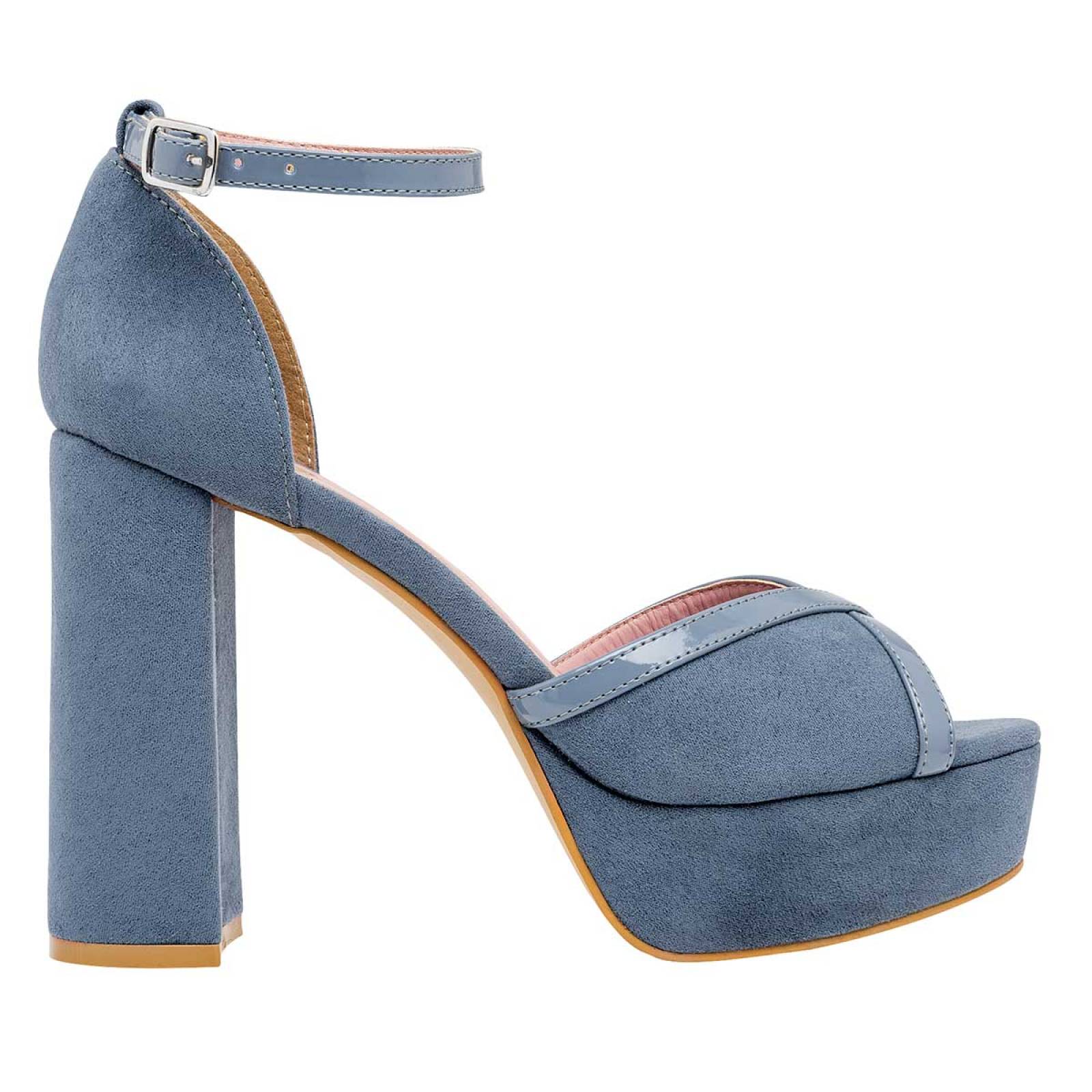 Pietro Alessandro zapatillas color azul en material de gamuza con plataforma y tacón cuadrado, cod 112703