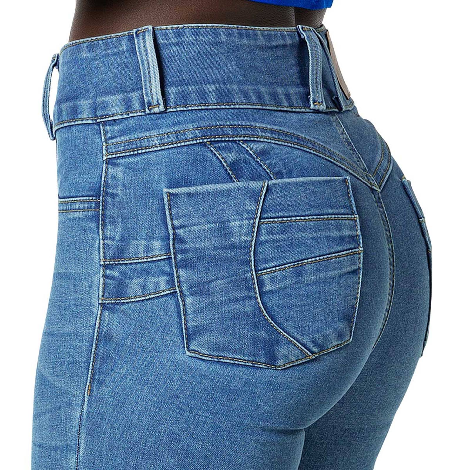 Felker Jeans para mujer azul cintura alta levanta pompas corte recto cdigo 1179451