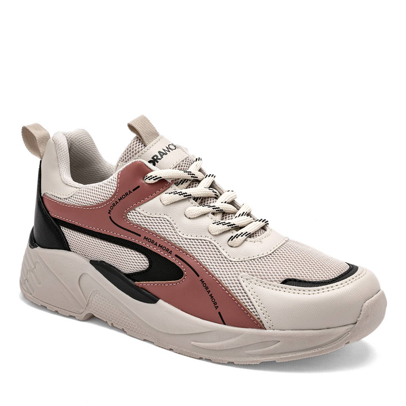 Moramora Tenis urbano para mujer beige rosa negro cdigo 121933E
