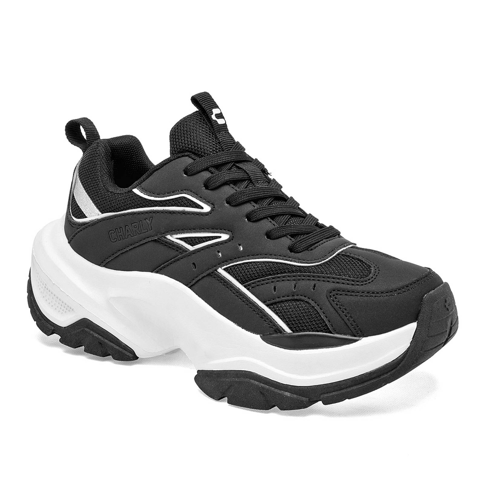 Charly Tenis urbano para mujer negro blanco Codigo 124419E