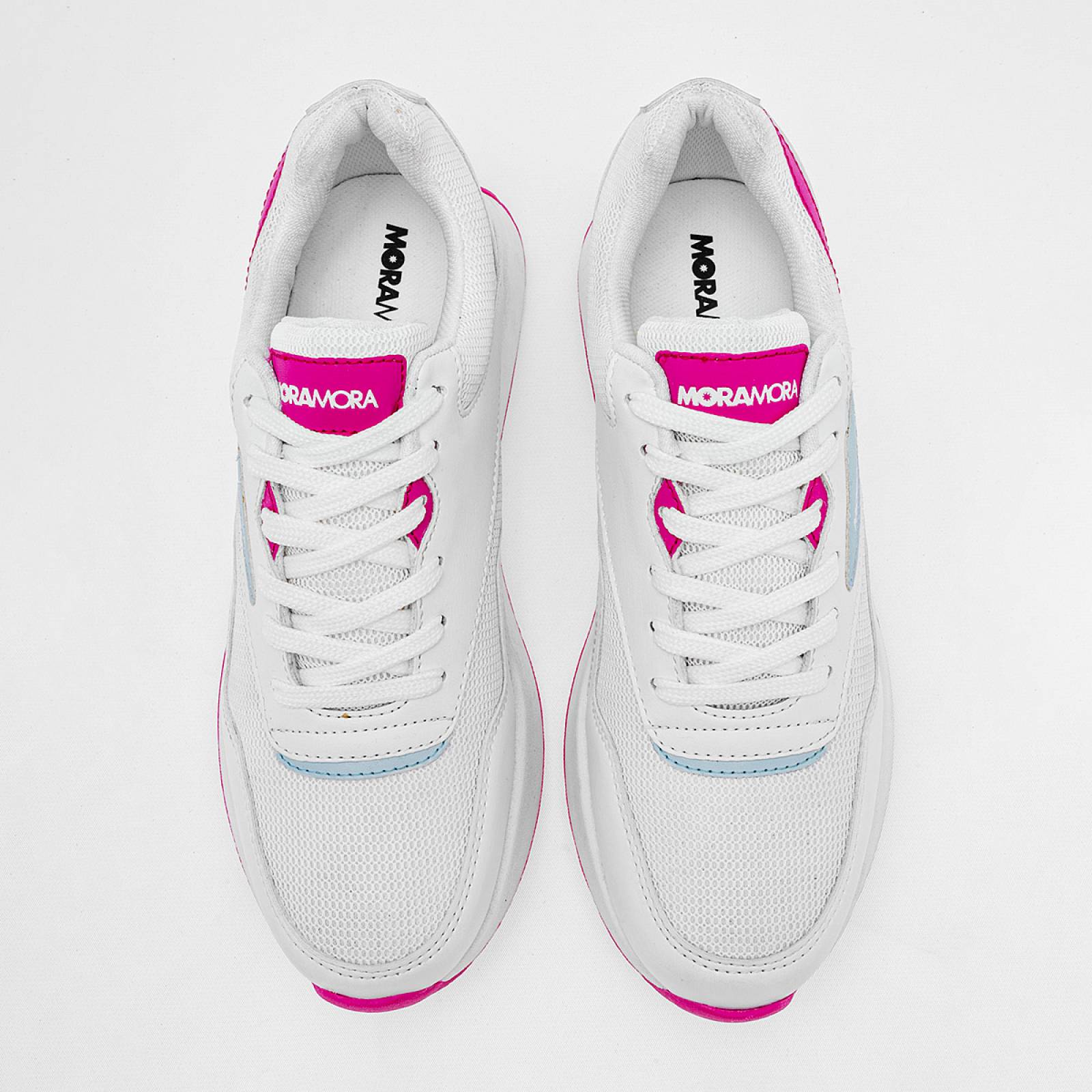 Moramora Tenis urbano para mujer blanco fucsia azul Codigo 125515E