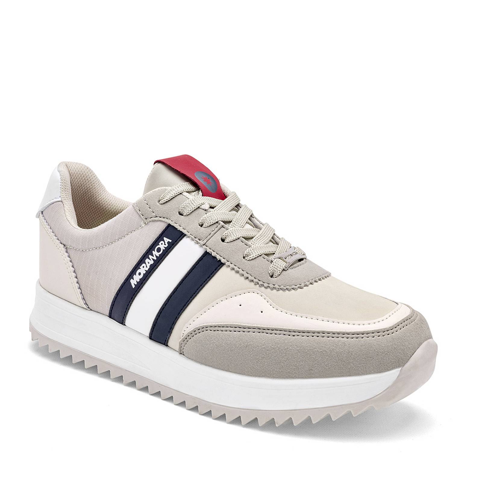 Moramora Tenis urbano para mujer beige blanco marino Codigo 125519E