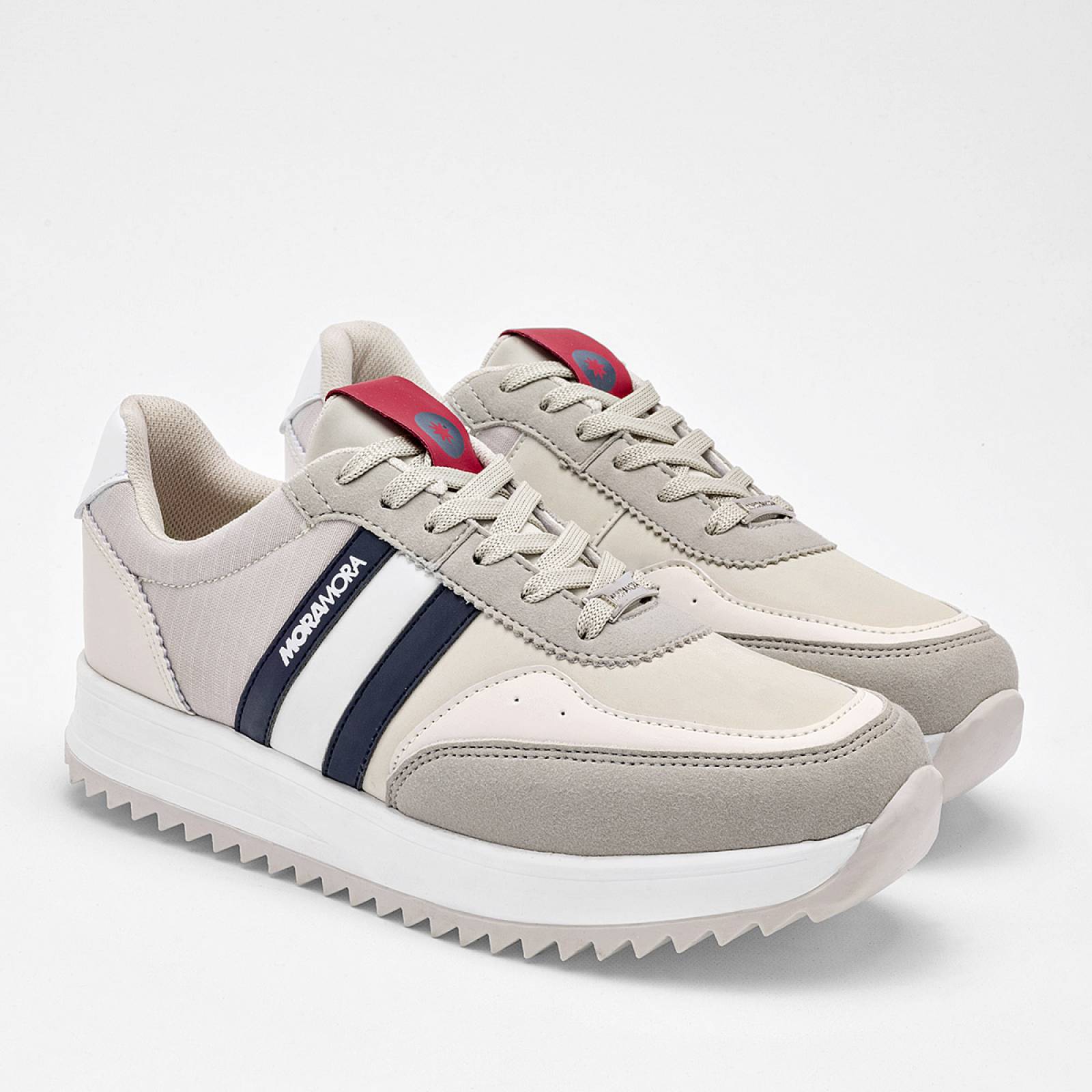 Moramora Tenis urbano para mujer beige blanco marino Codigo 125519E