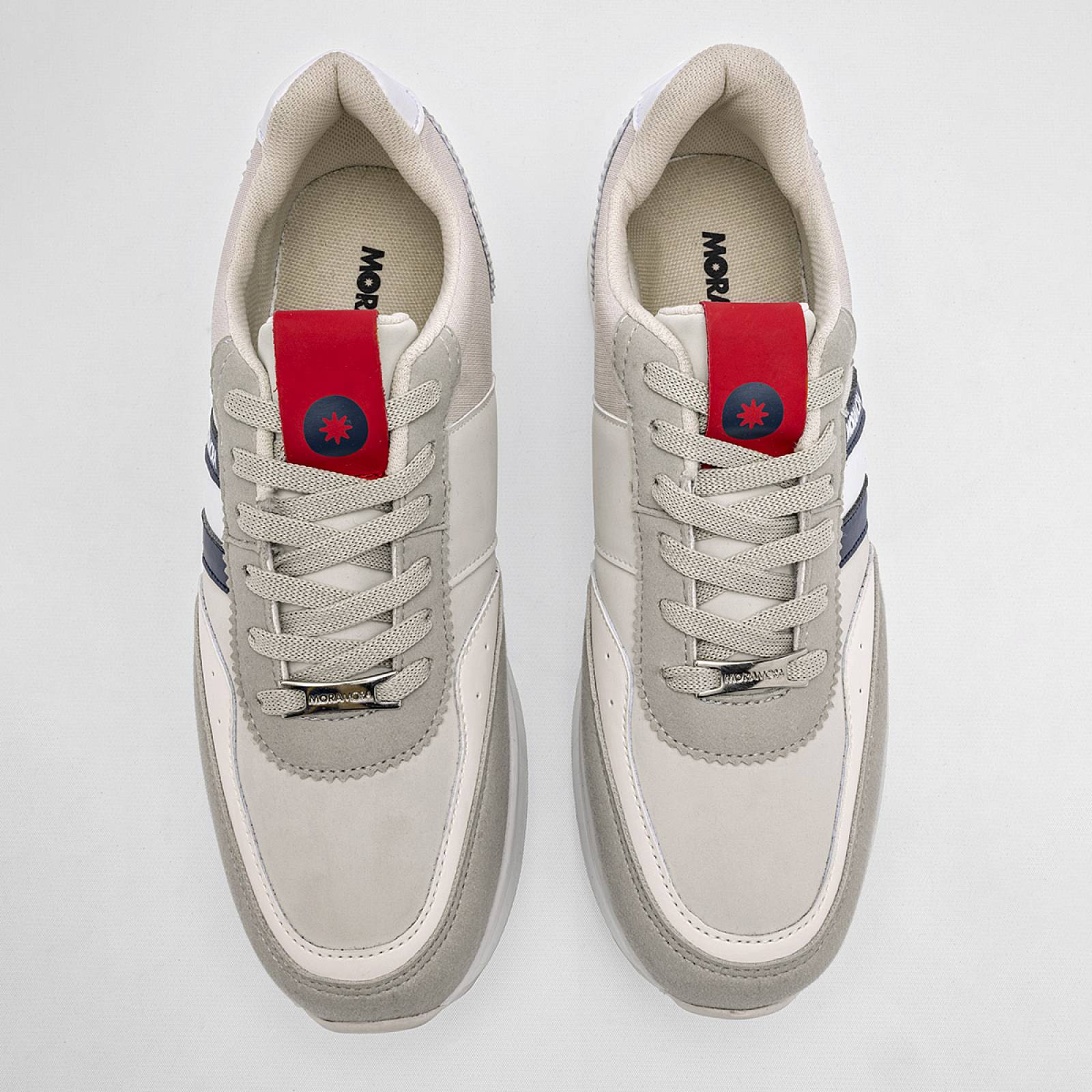 Moramora Tenis urbano para mujer beige blanco marino Codigo 125519E
