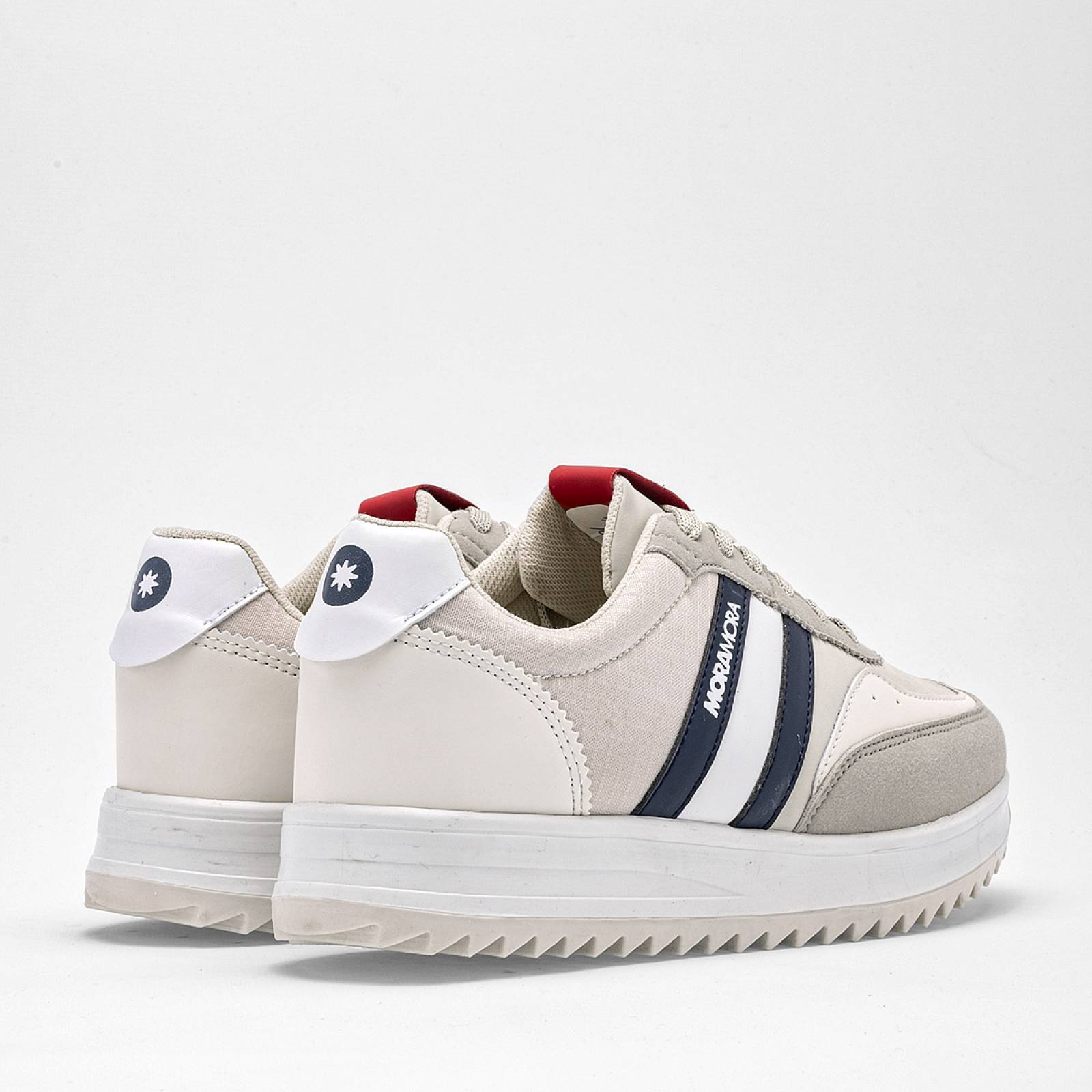 Moramora Tenis urbano para mujer beige blanco marino Codigo 125519E
