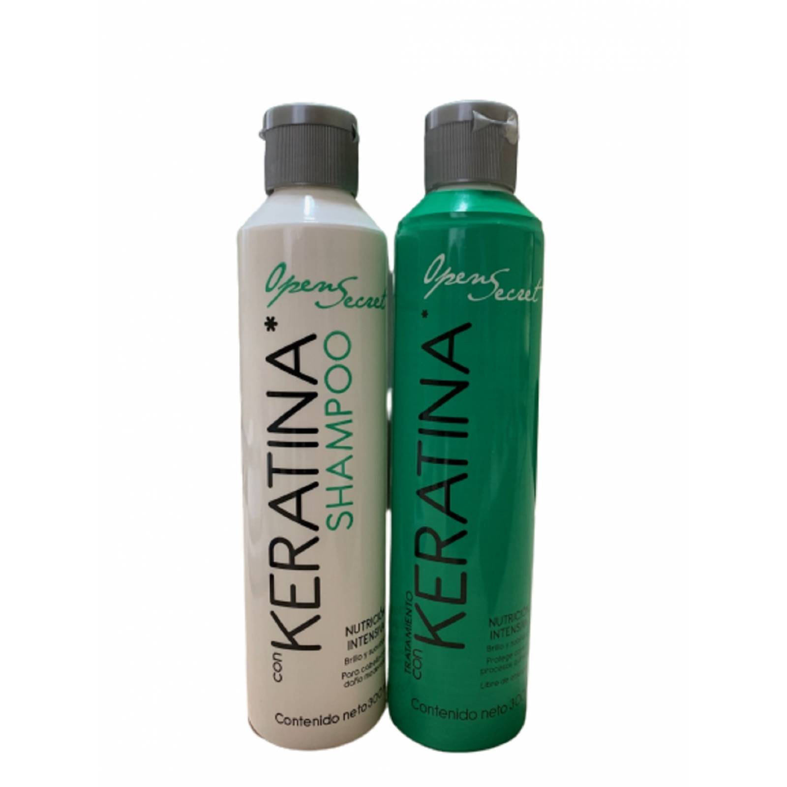 Tratamiento de Keratina para alaciado, Shampo con Keratina, Open Secret 300 ml c/u.