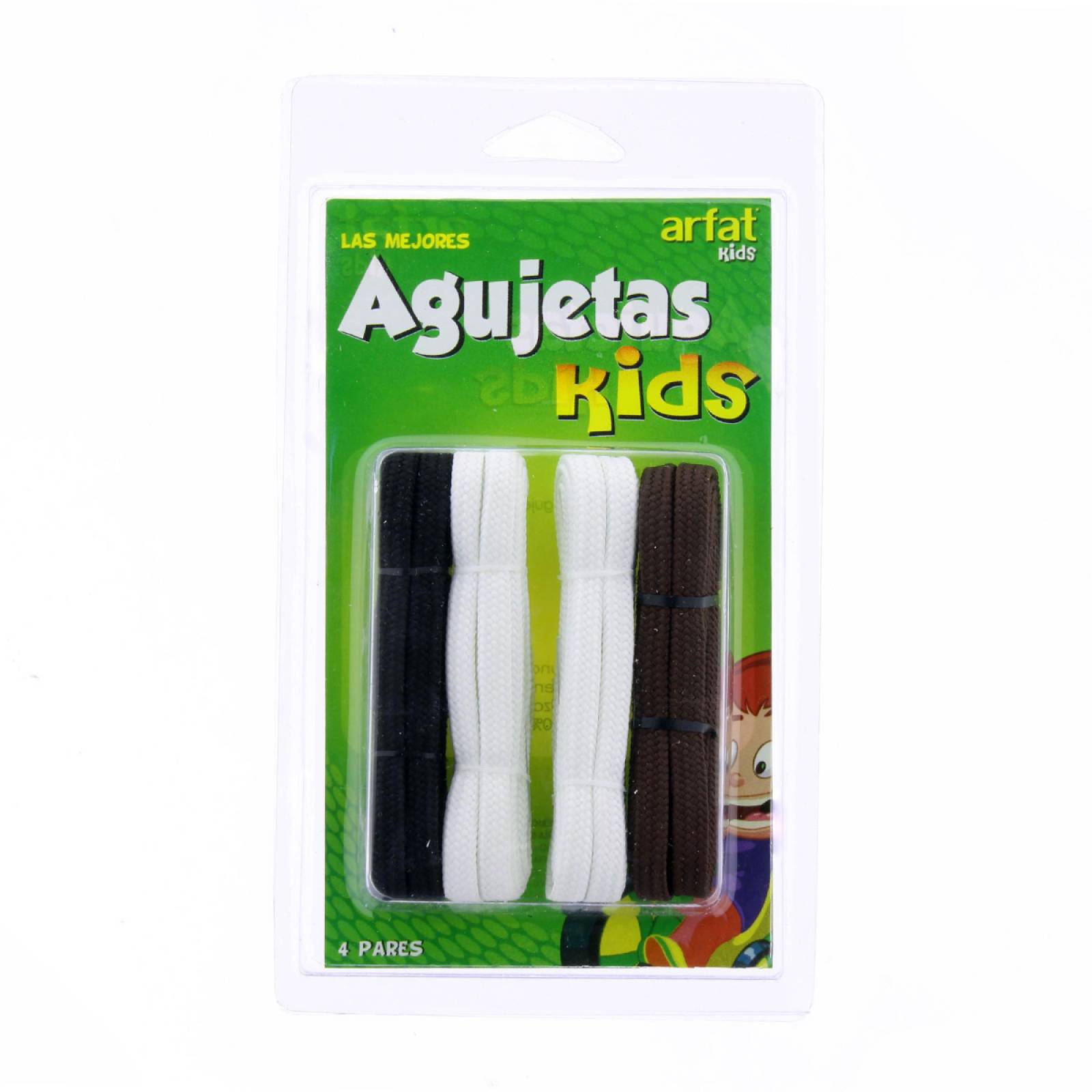 Agujetas Planas Paquete De 4 Pares Para Tenis Blanco/ Negro