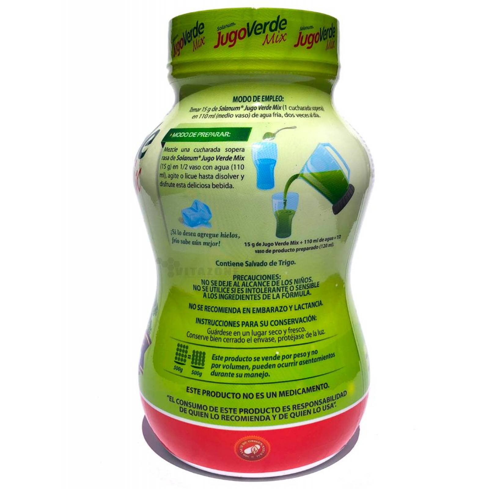 Jugo Verde Mix Fibra para Mezclar en Polvo 500 grs Solanum 