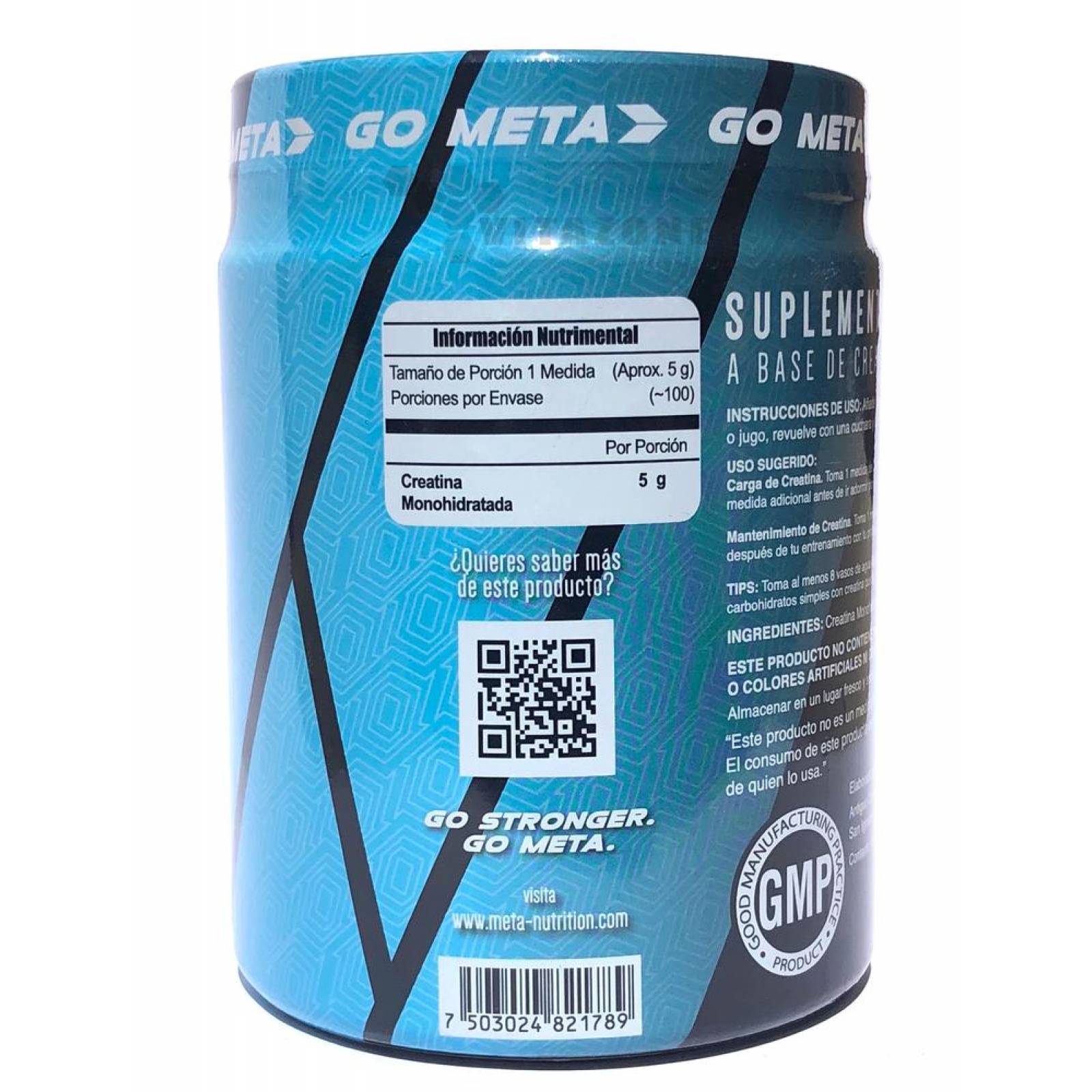 Creatina Monohidrato Meta Nutrition 500 G. 100 Porciones 