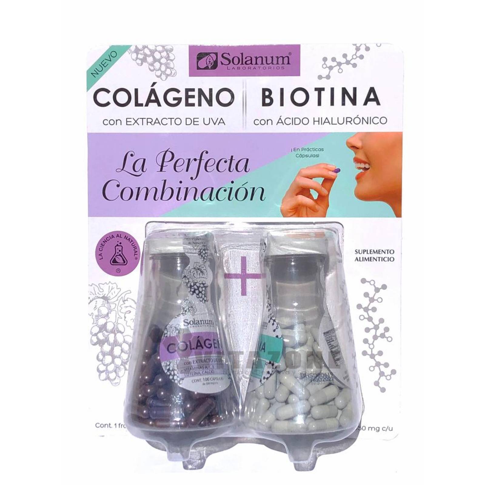 Colágeno, Biotina y Ácido Hialurónico 200 caps Duo Solanum 
