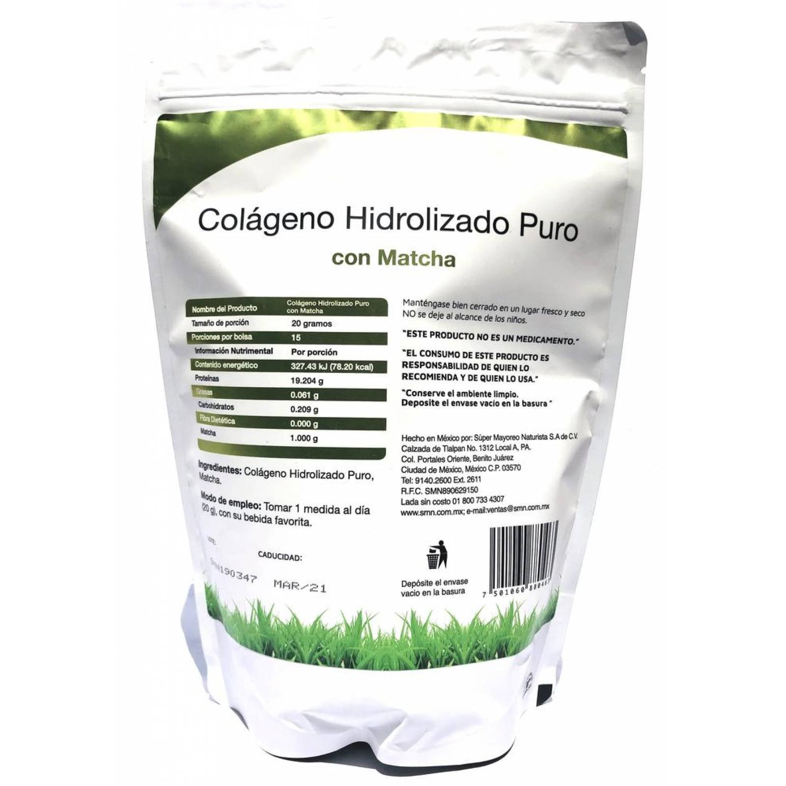 Colágeno Hidrolizado puro con Matcha 300 grs Vidanat 