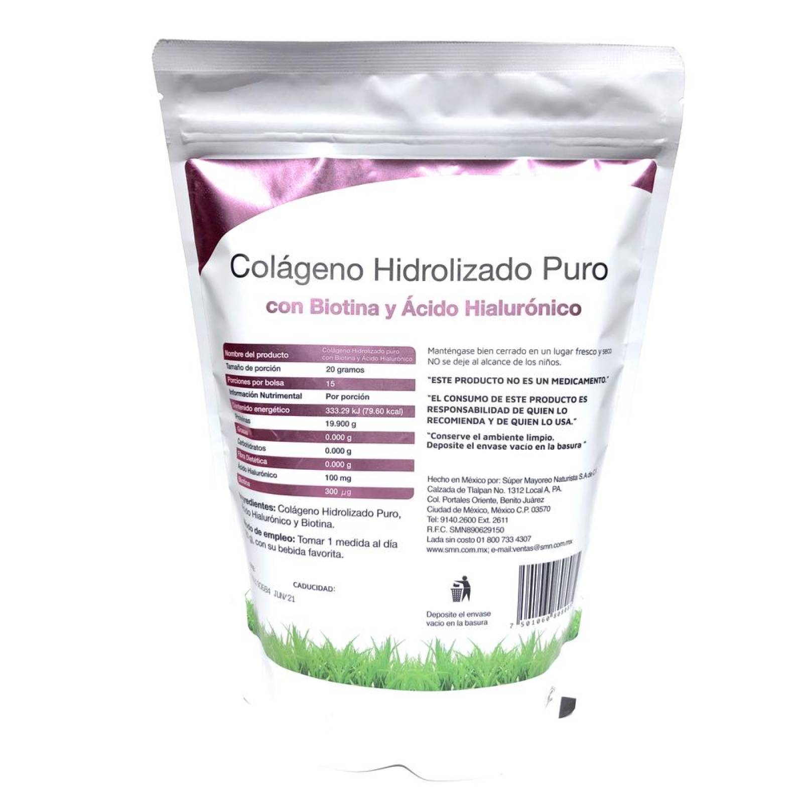 Colágeno Hidrolizado Puro, Biotina, Acido Hialurónico 300 grs 