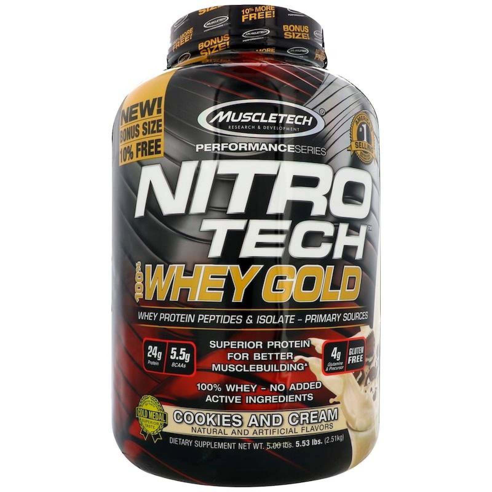 Proteína NitroTech 100% Whey Gold5.5 Lbs Sabor Cookies And Cream Muscletech. 