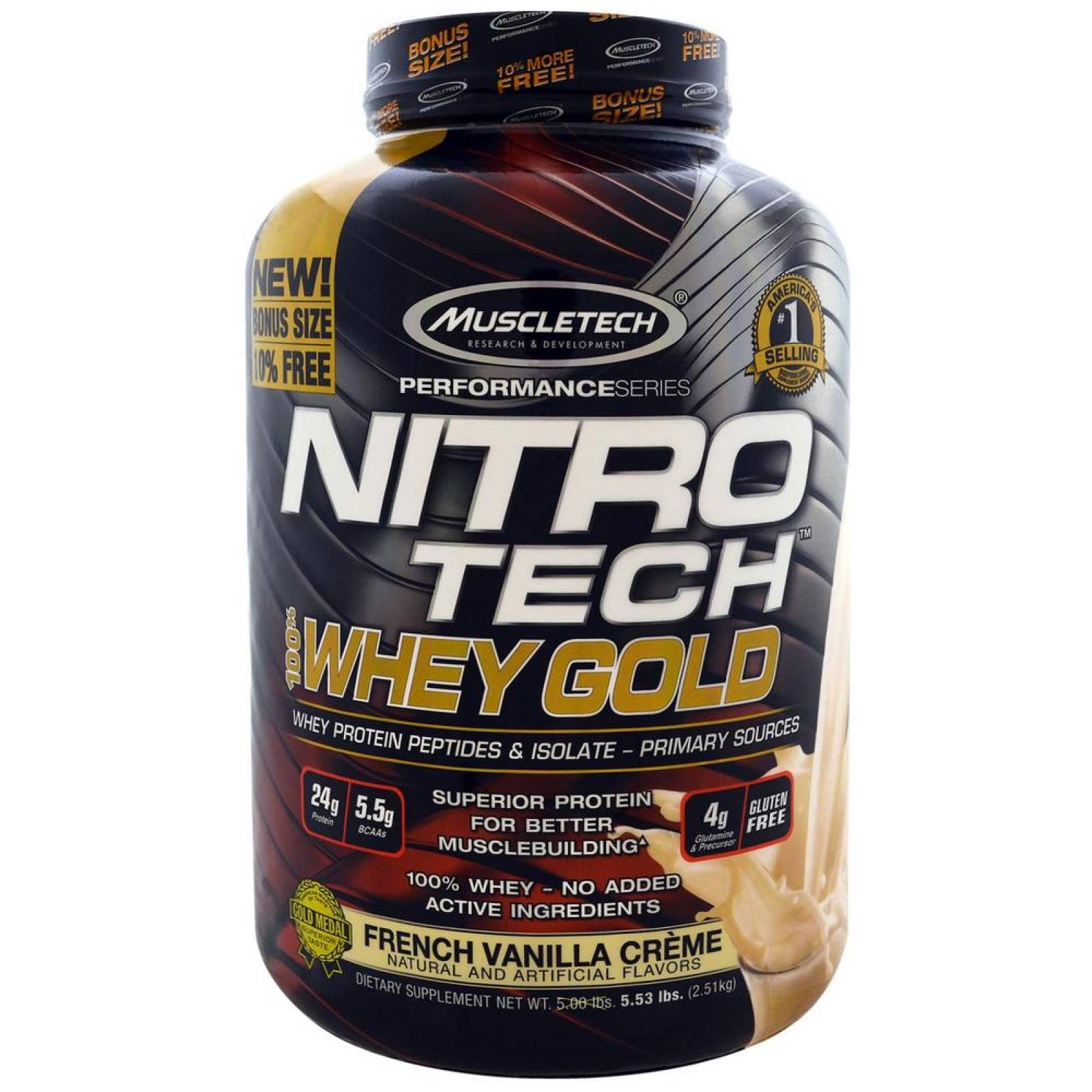 Proteína NitroTech 100% Whey Gold 5.5 Lbs Sabor French Vainilla Muscletech. 