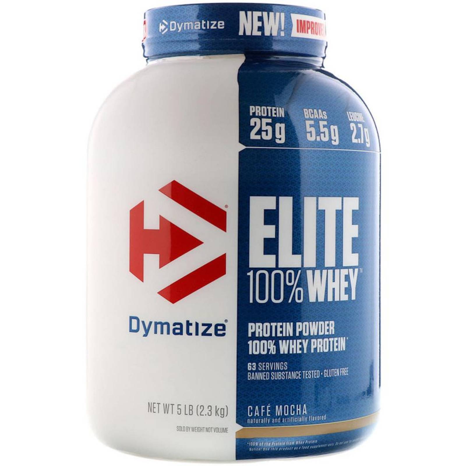 Proteína Elite 100% Whey 5 Lbs Sabor Café Moca Dymatize. 