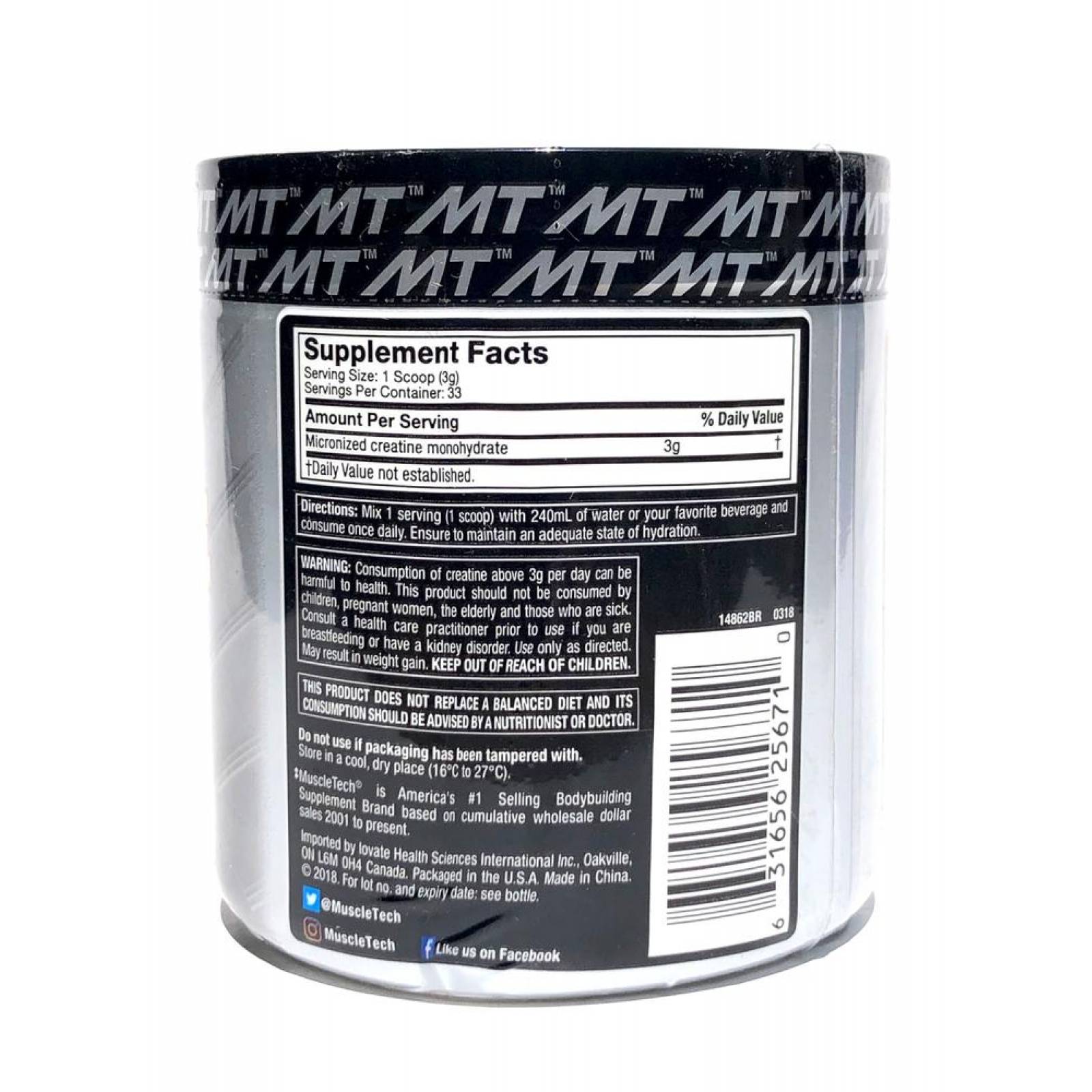 Creatina Platinum 100g 33 serv. Sin Sabor Muscletech. 