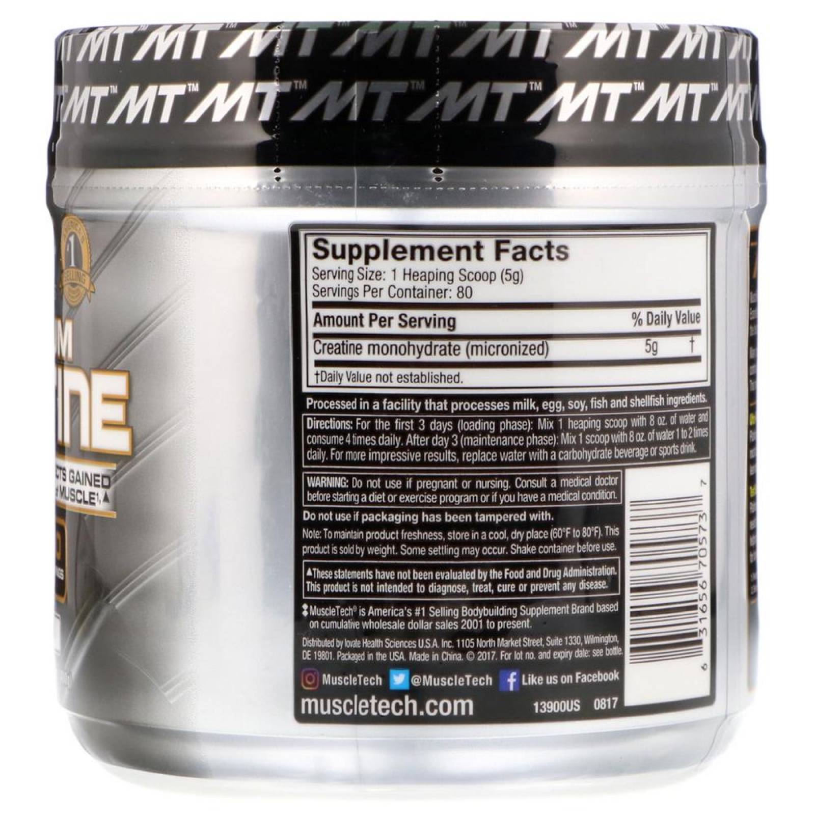 Creatina Platinum 400g Sin Sabor Muscletech.