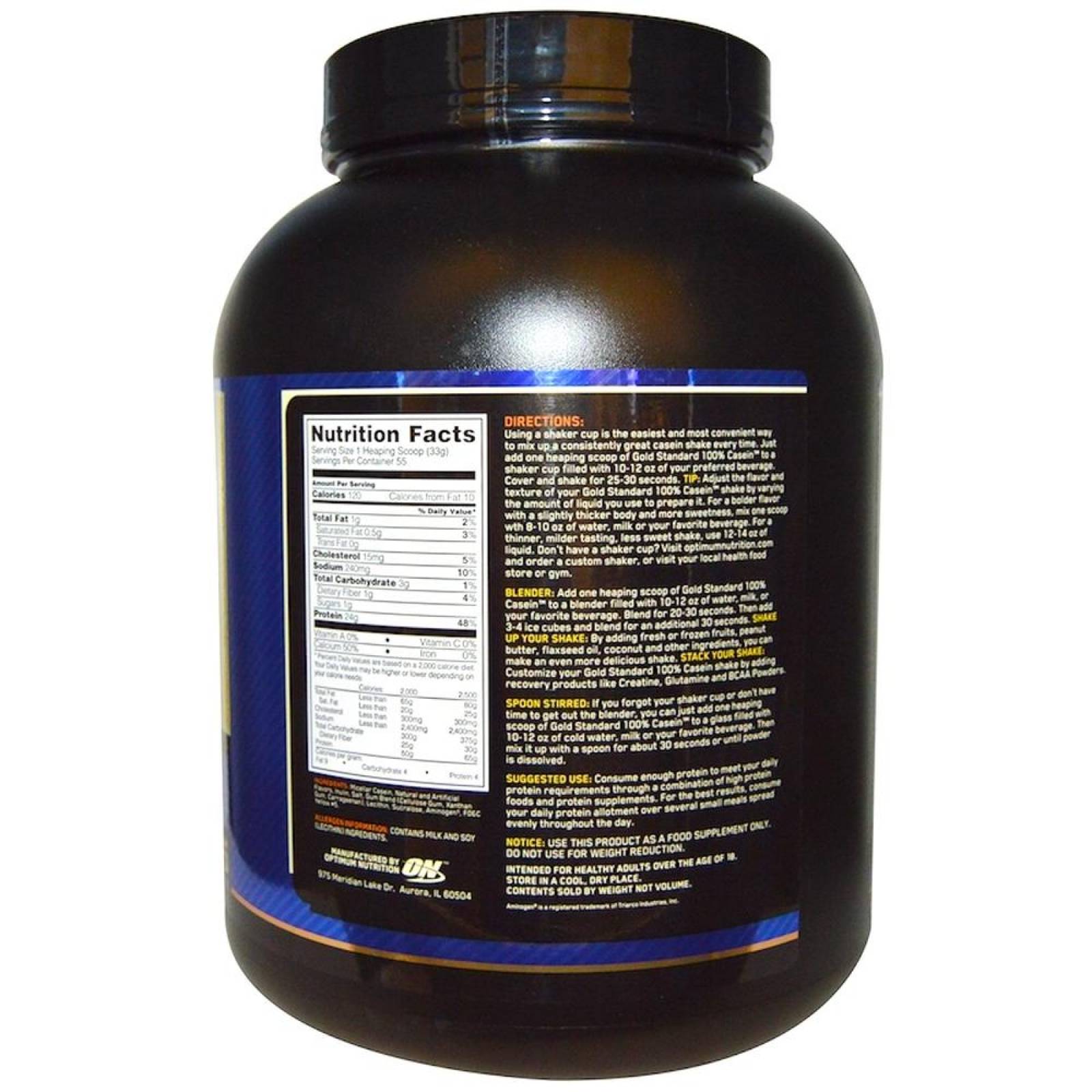 Proteína Gold Standard 100% Casein 4 Lbs Vainilla Optimum Nutrition.