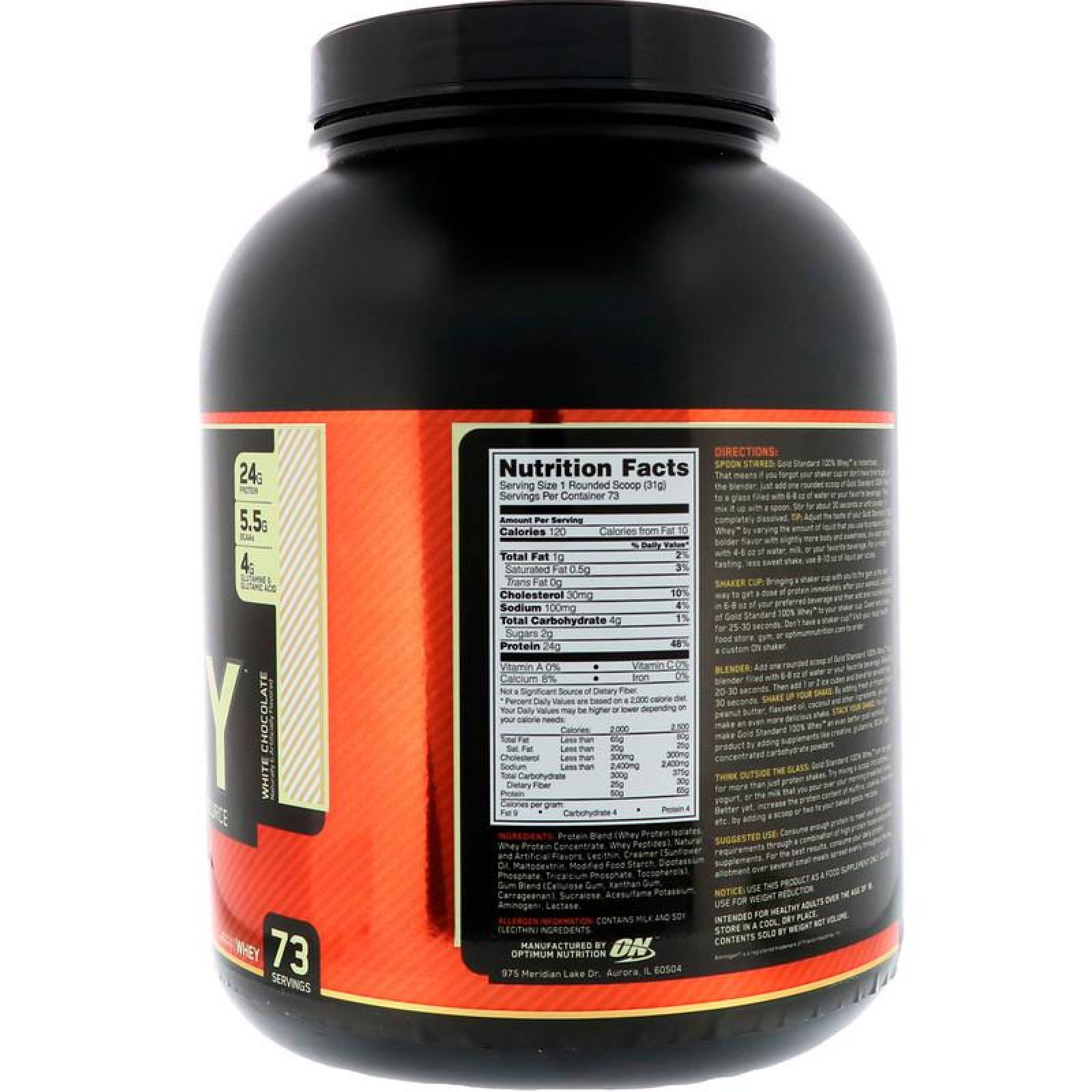 Proteína Gold Standard 100% Whey 5 Lbs Chocolate Blanco Optimum Nutrition.