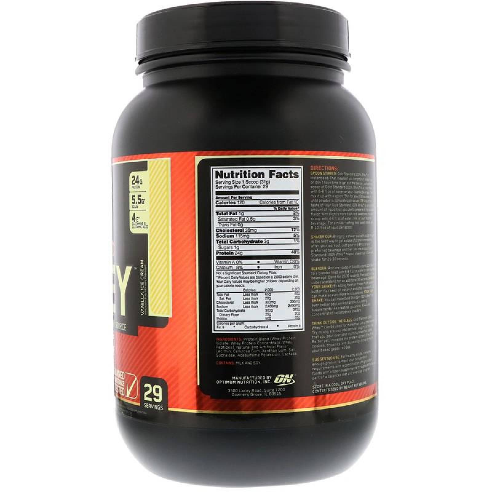 Proteína Gold Standard 100% Whey 2 Lbs Vainilla Optimum Nutrition. 