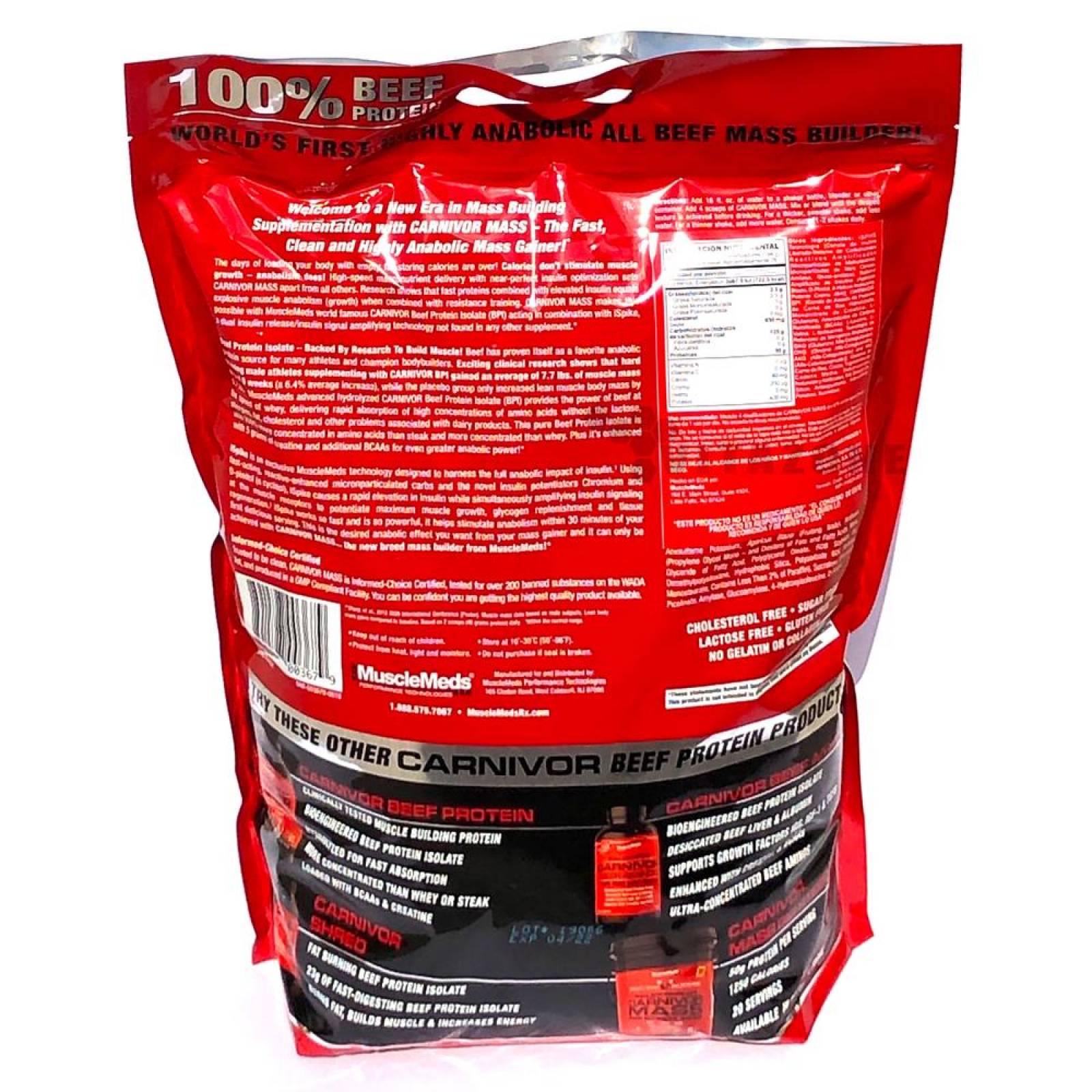 Proteína Carnivor Mass 10 Lbs Sabor Chocolate MuscleMeds. 