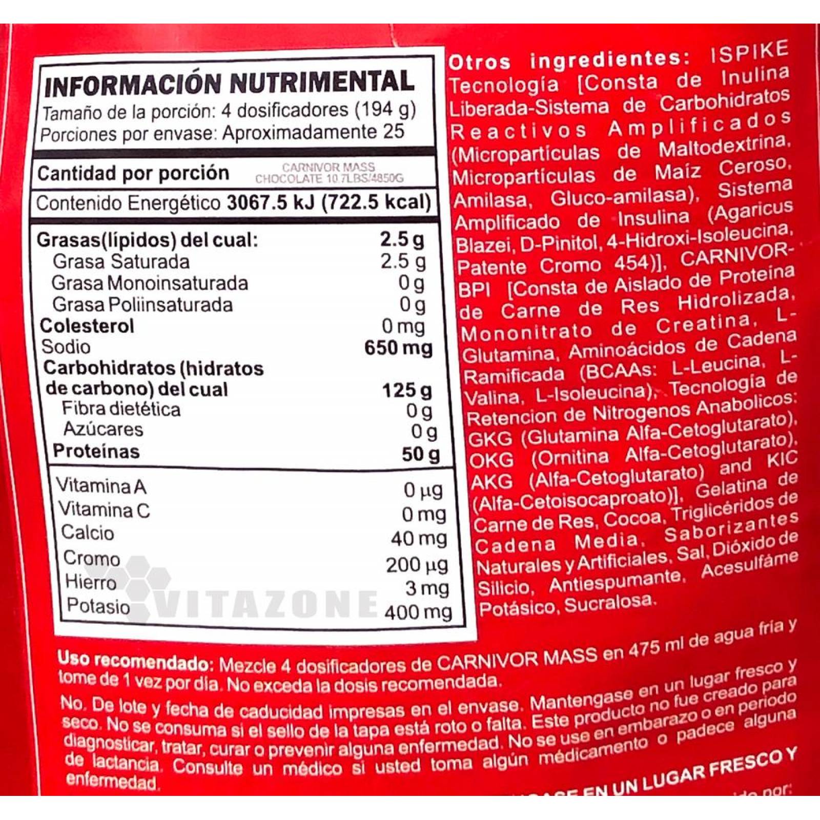 Proteína Carnivor Mass 10 Lbs Sabor Chocolate MuscleMeds. 