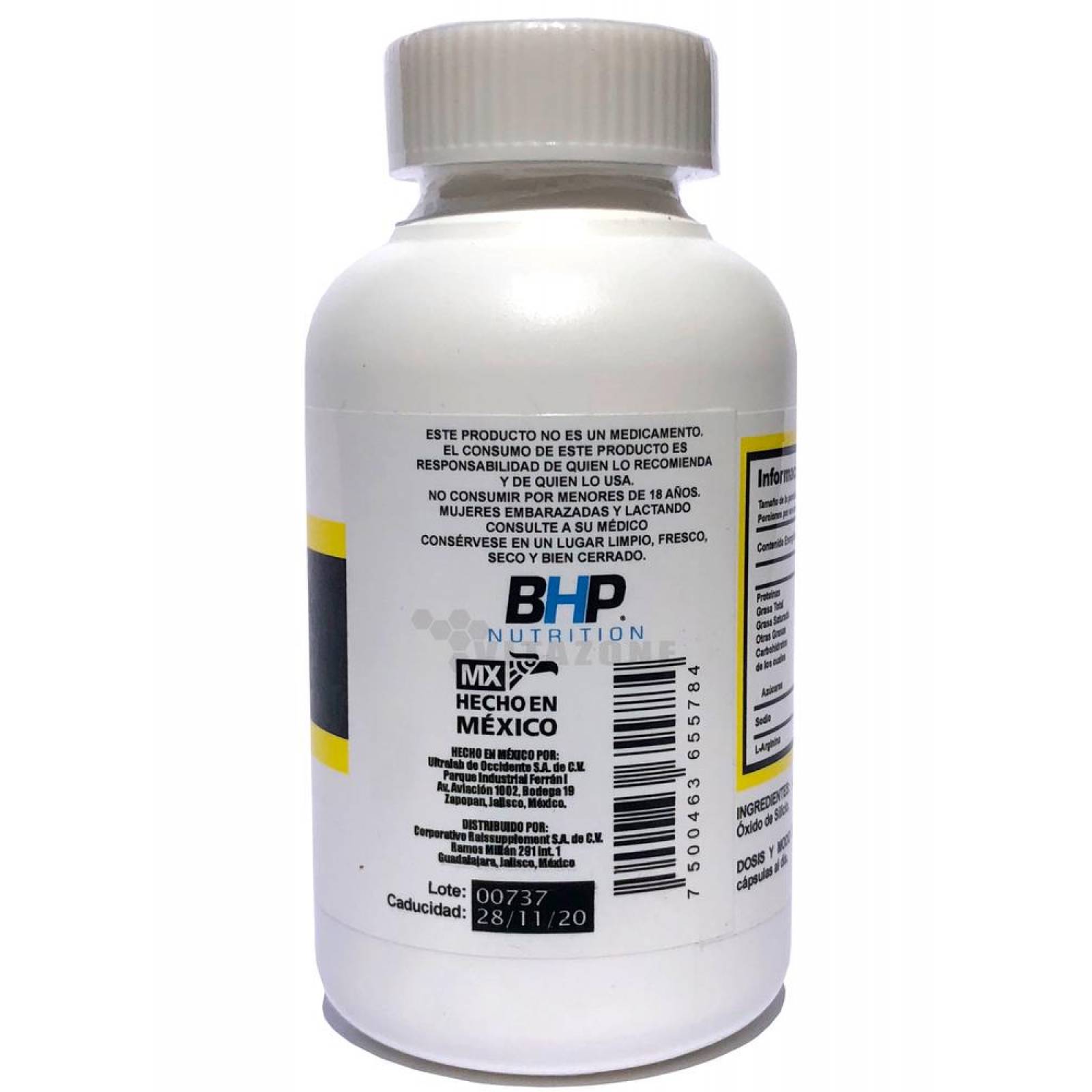 Aminoácido Arginina 100 cápsulas 1 gr BHP Ultra 