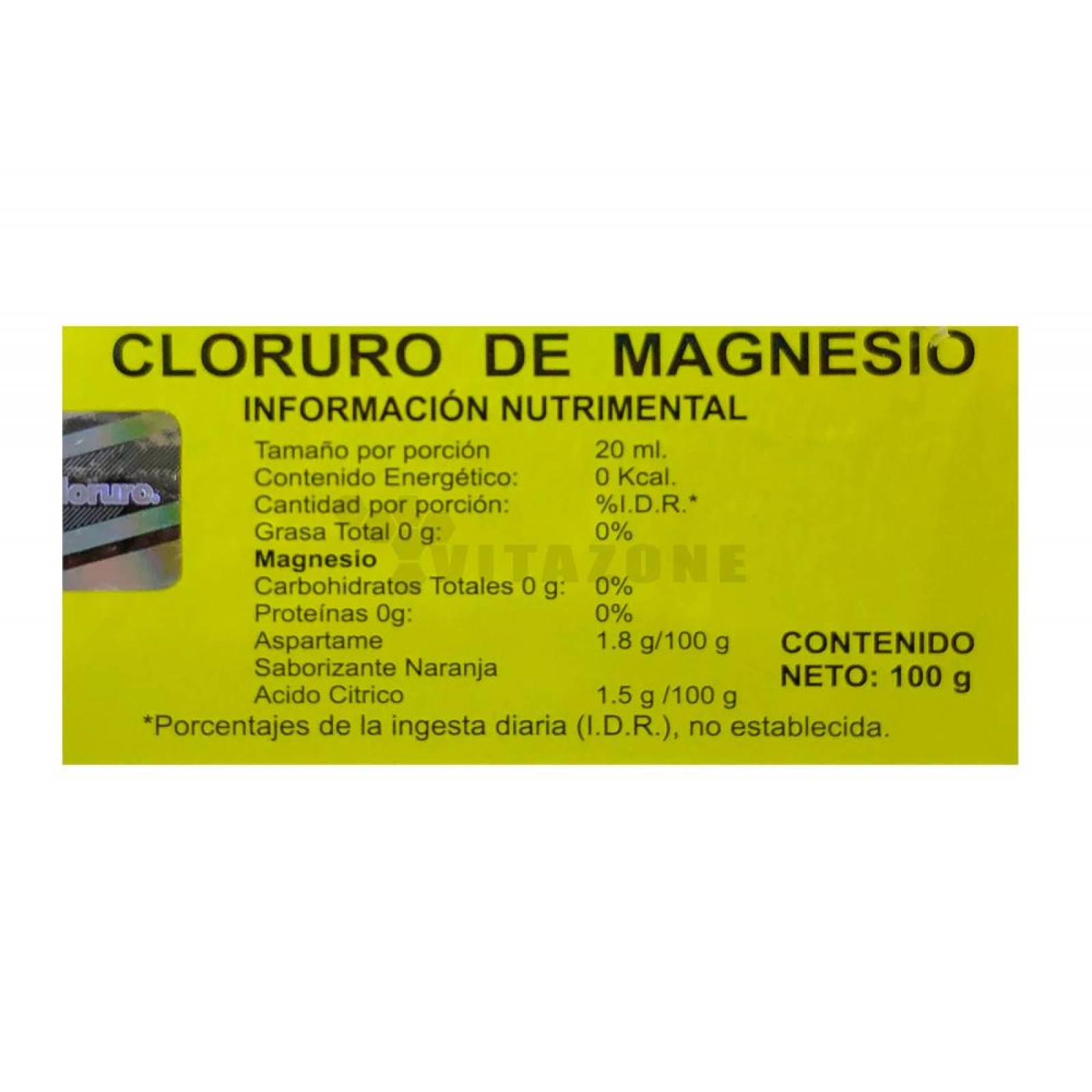 Cloruro De Magnesio En Polvo Sabor Naranja 100 grs Maxicloruro. 