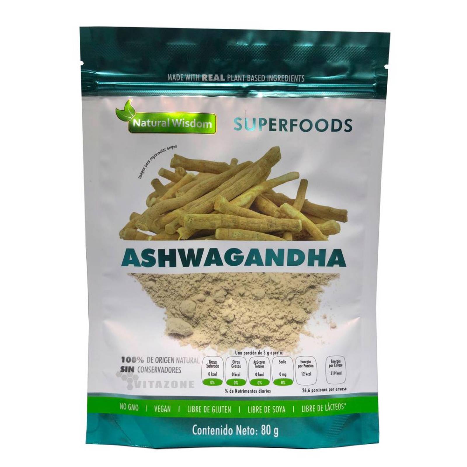 Ashwagandha en polvo 80 gr 100% Natural Natural Wisdom 