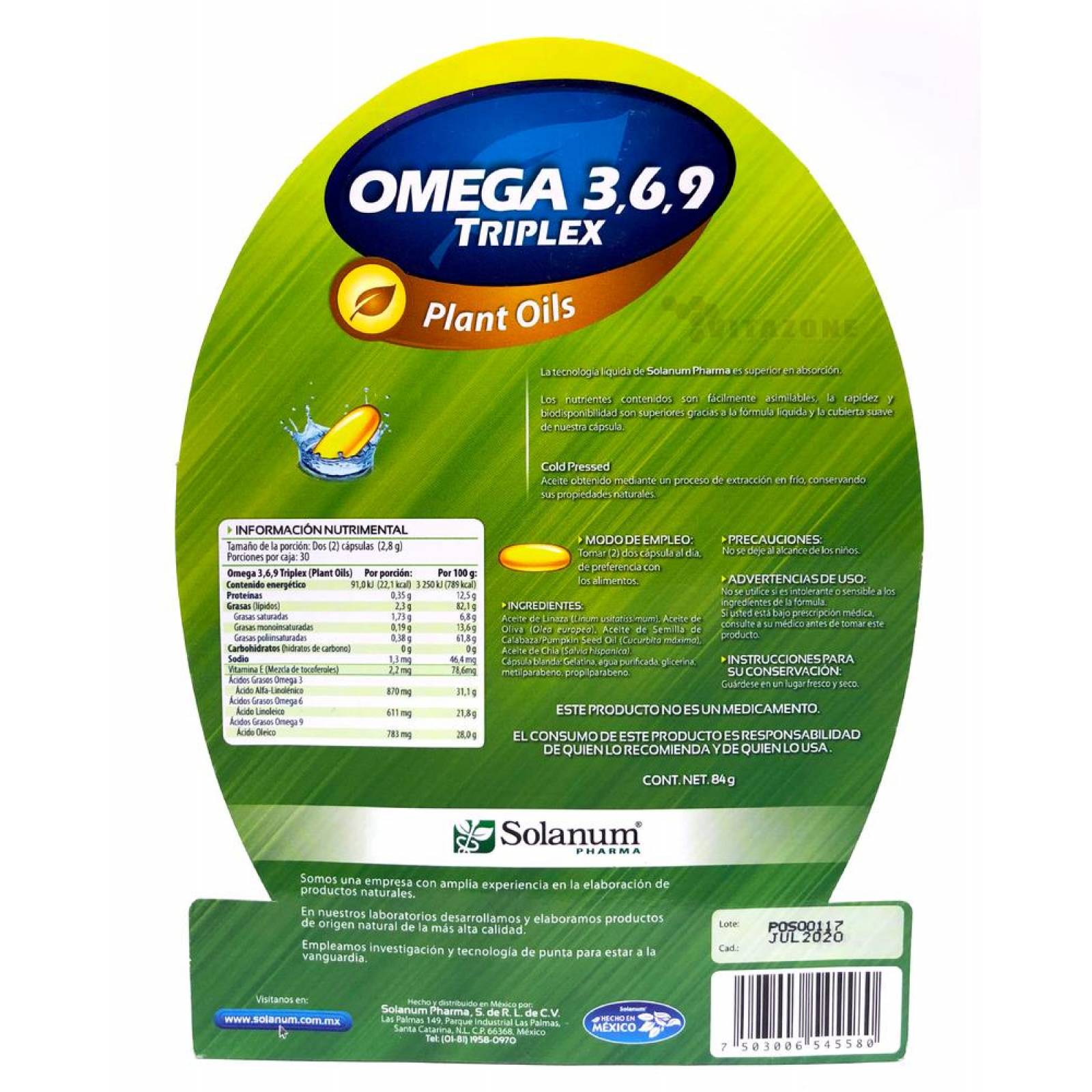 Omega 3, 6 y 9 Plants Oil 60 cápsulas Solanum