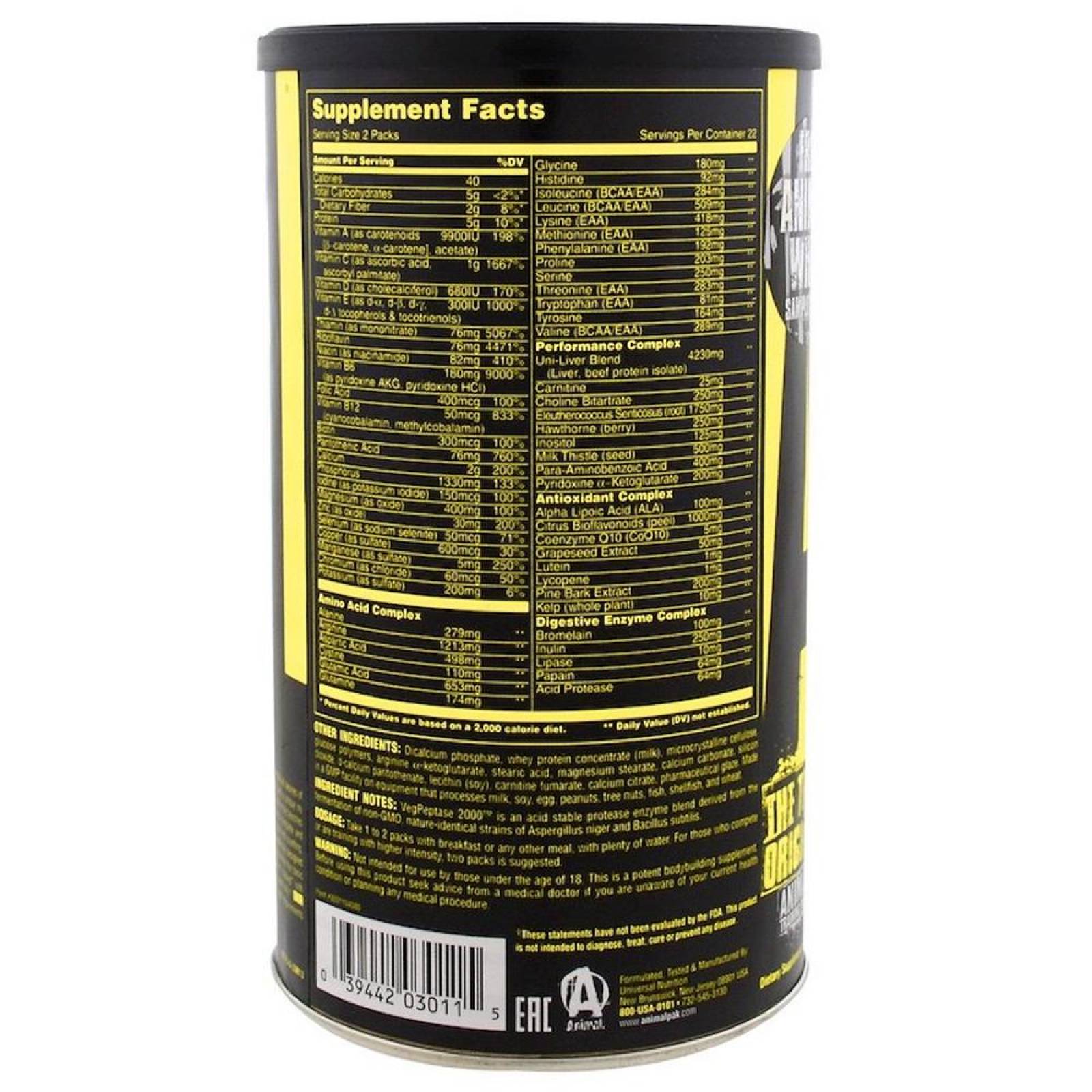 Multivitamínico Universal Animal Pak 44 paquetes. 