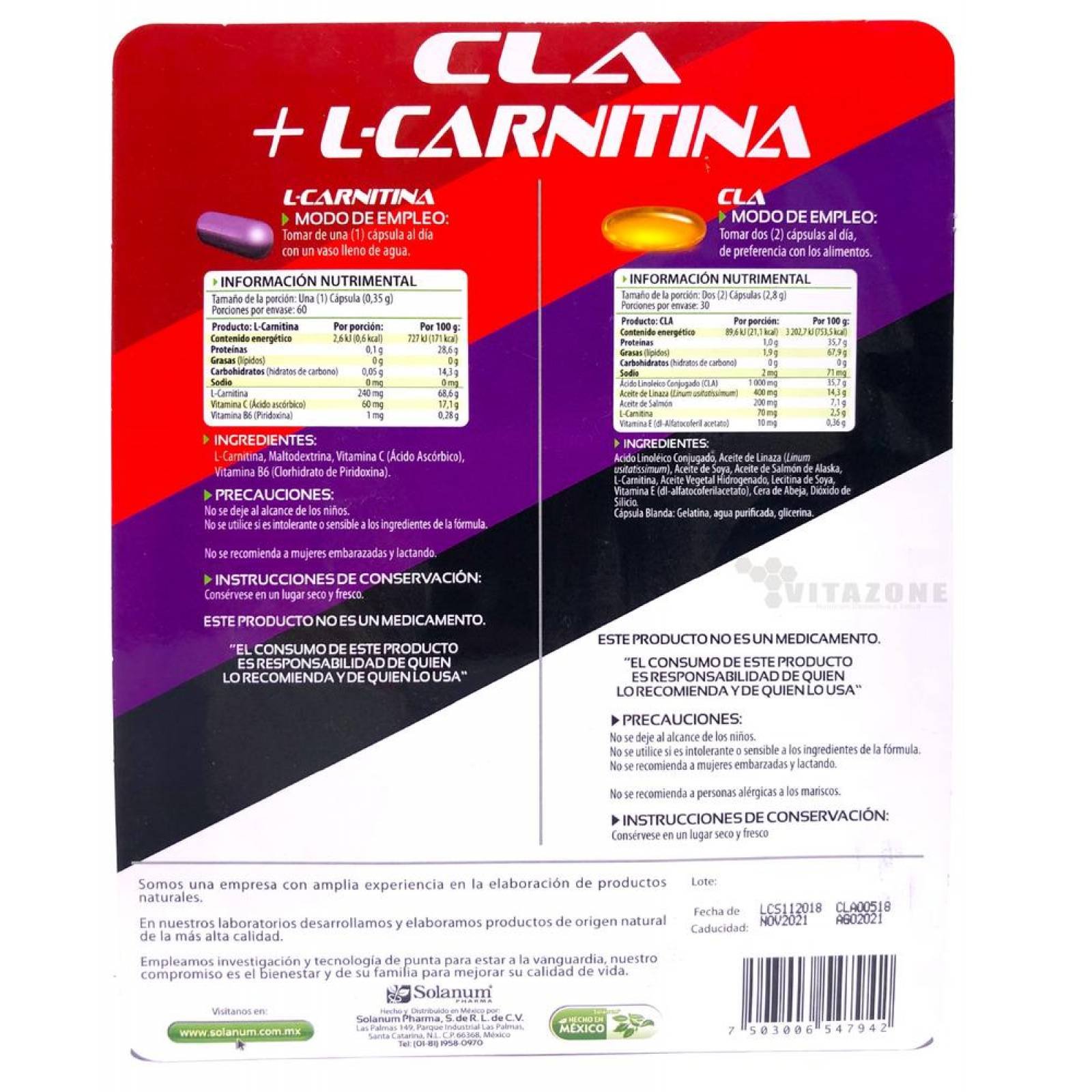 CLA + Carnitina 120 cápsulas Twopack Solanum 