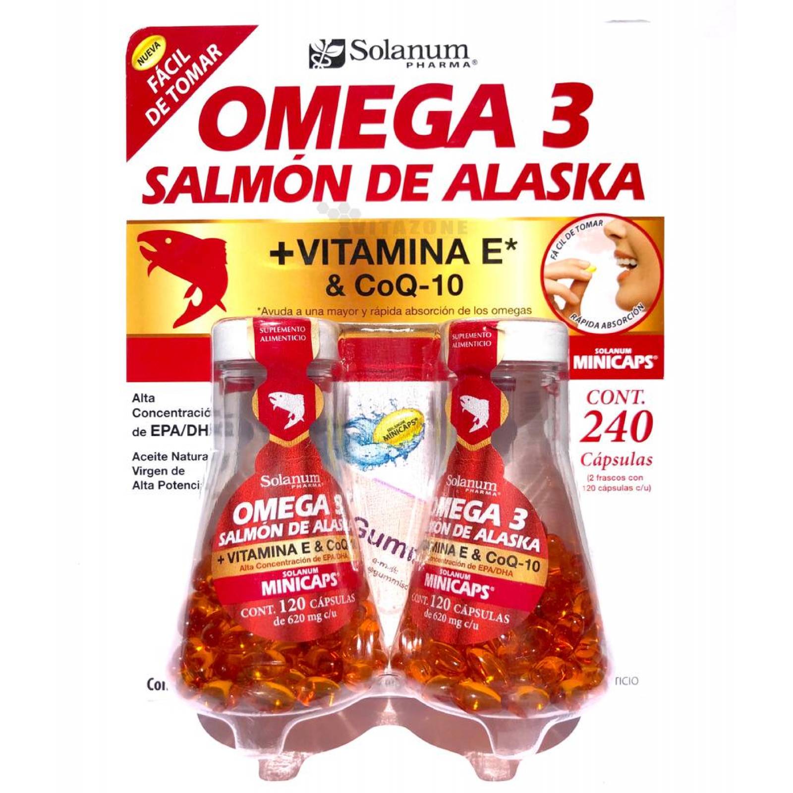Omega 3 Salmón de Alaska, Vitamina E y CoQ10 240 cápsulas Solanum 