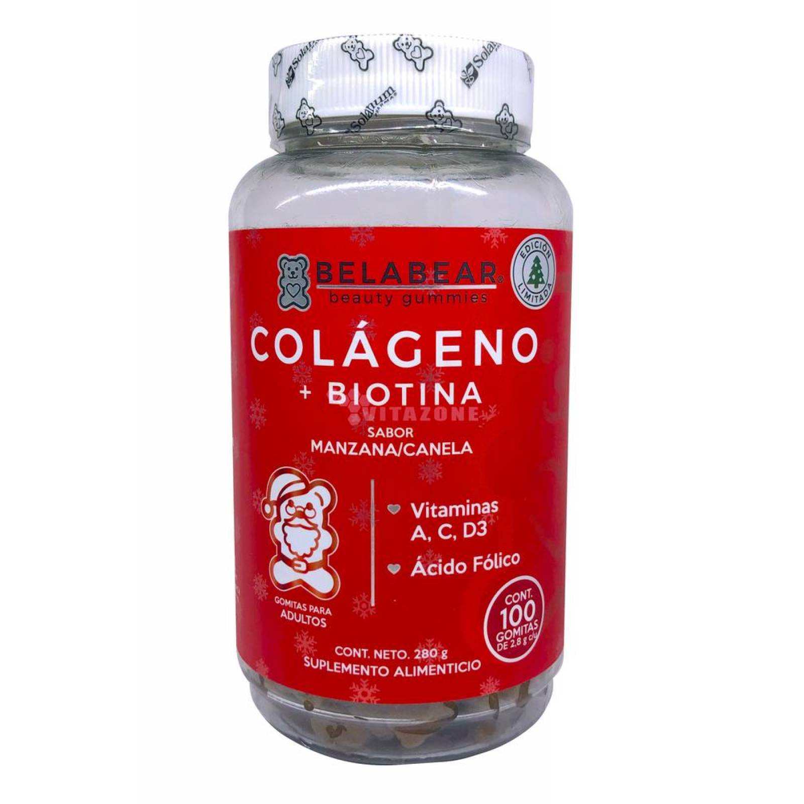 Colágeno + Biotina 100 gomitas Manzana Canela Belabear 