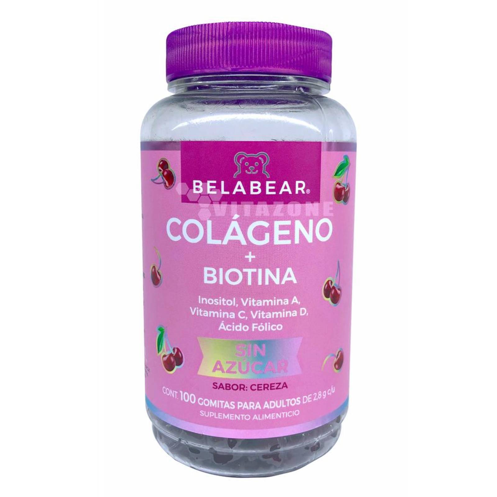 Colágeno + Biotina Sin Azúcar 100 gomitas Cereza Belabear 
