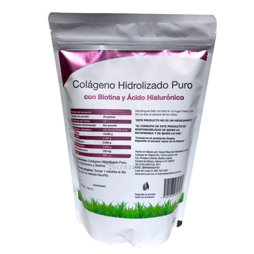 Colágeno Hidrolizado Puro, Biotina, Acido Hialurónico (5 bolsas) de 300 grs 