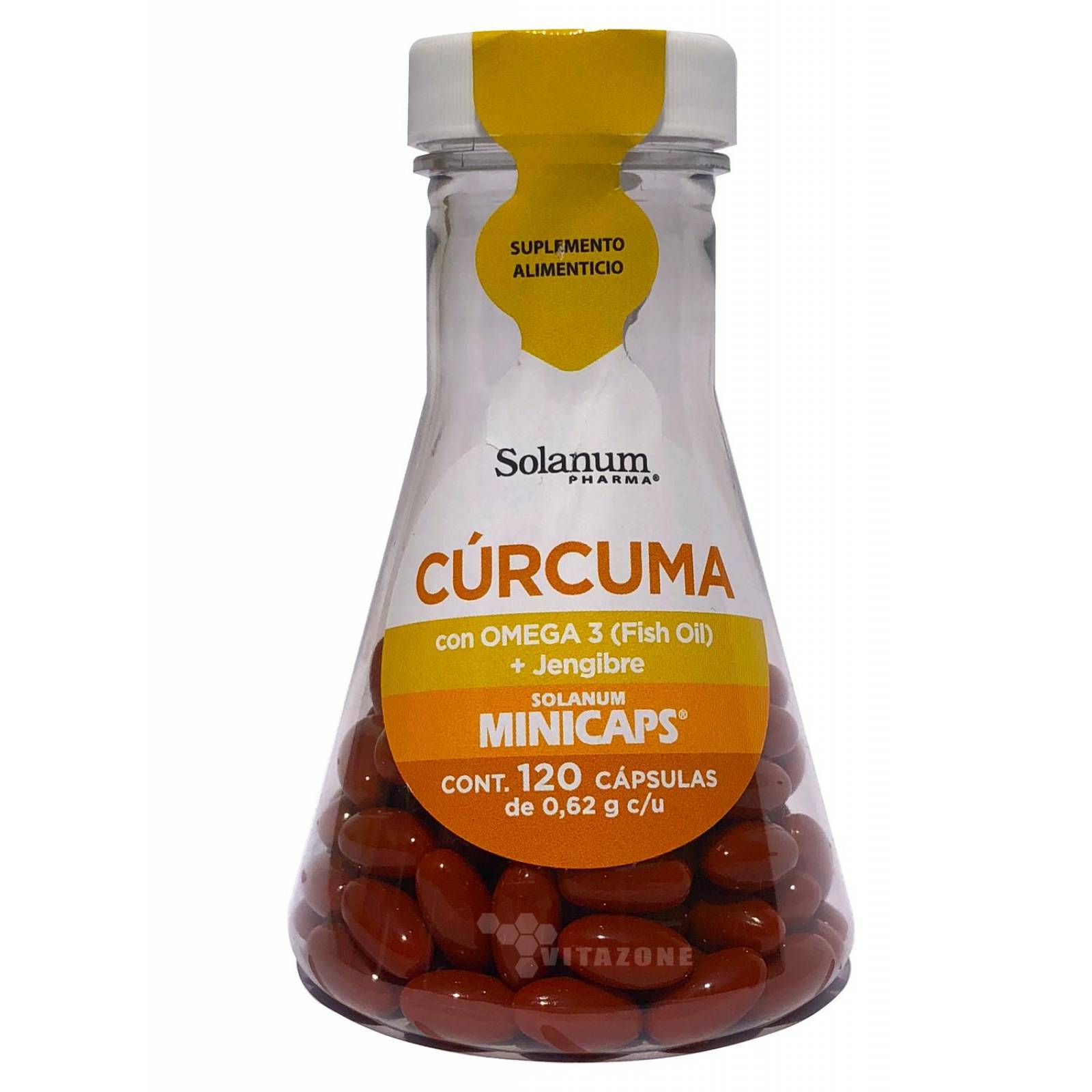 Cúrcuma Solanum 120 Minicaps Omega 3 y Jengibre 