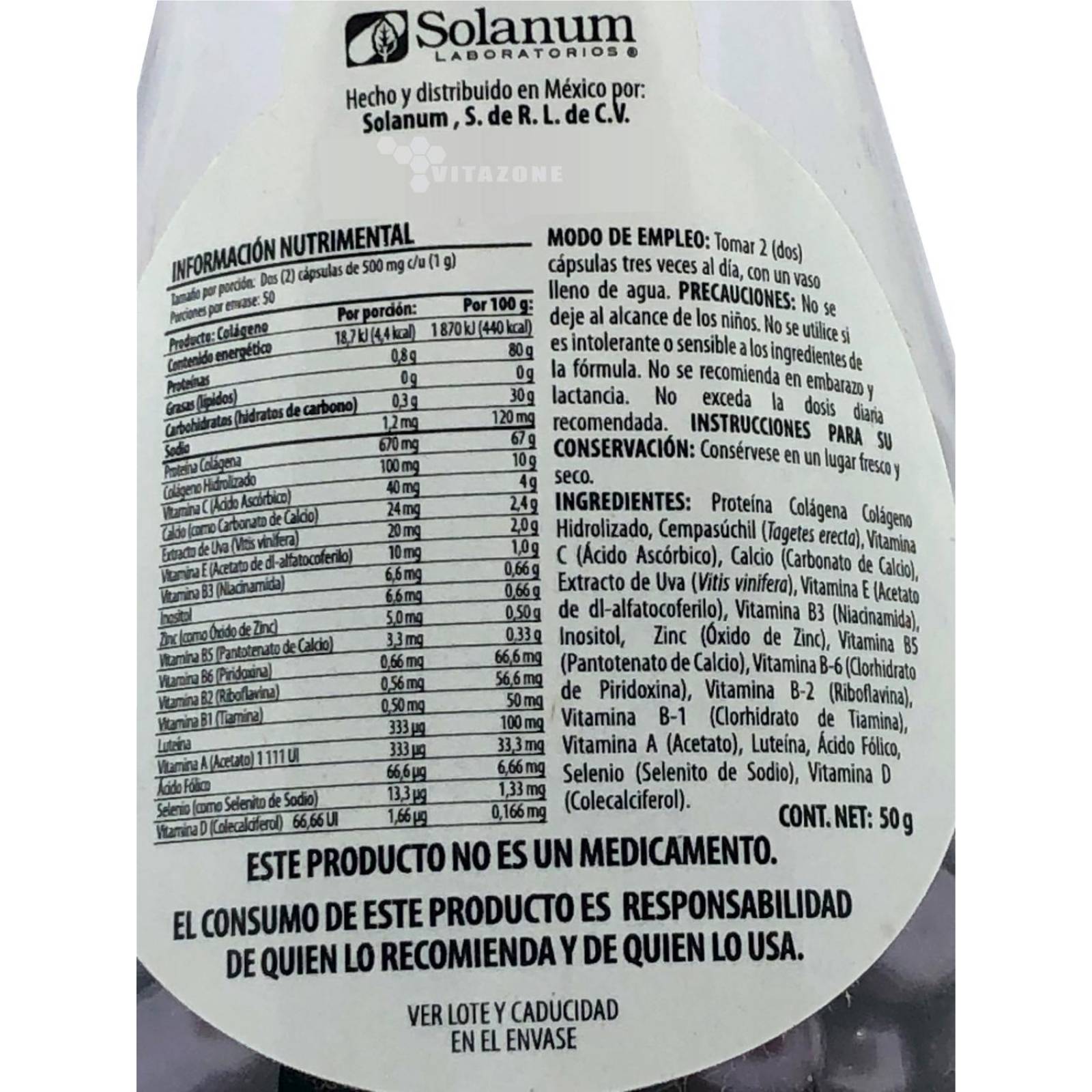 Colágeno con extracto de Uva 100 cápsulas Solanum