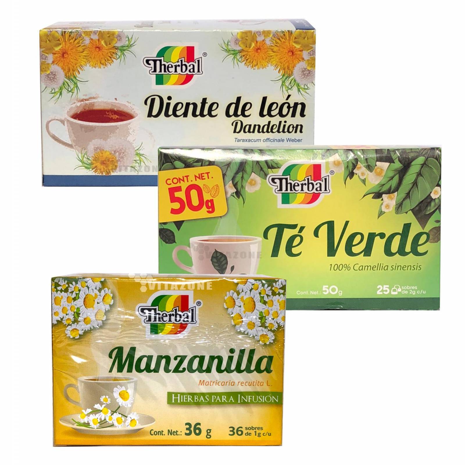 Té Manzanilla, Té Verde Y Diente De Leon Paquete 3 CAJAS (1 c/u)