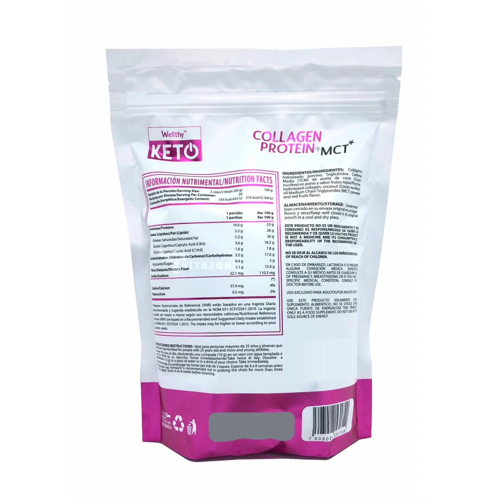 Proteína Keto Colágeno Hidrolizado MCT Oil 400 grs Wellthy 