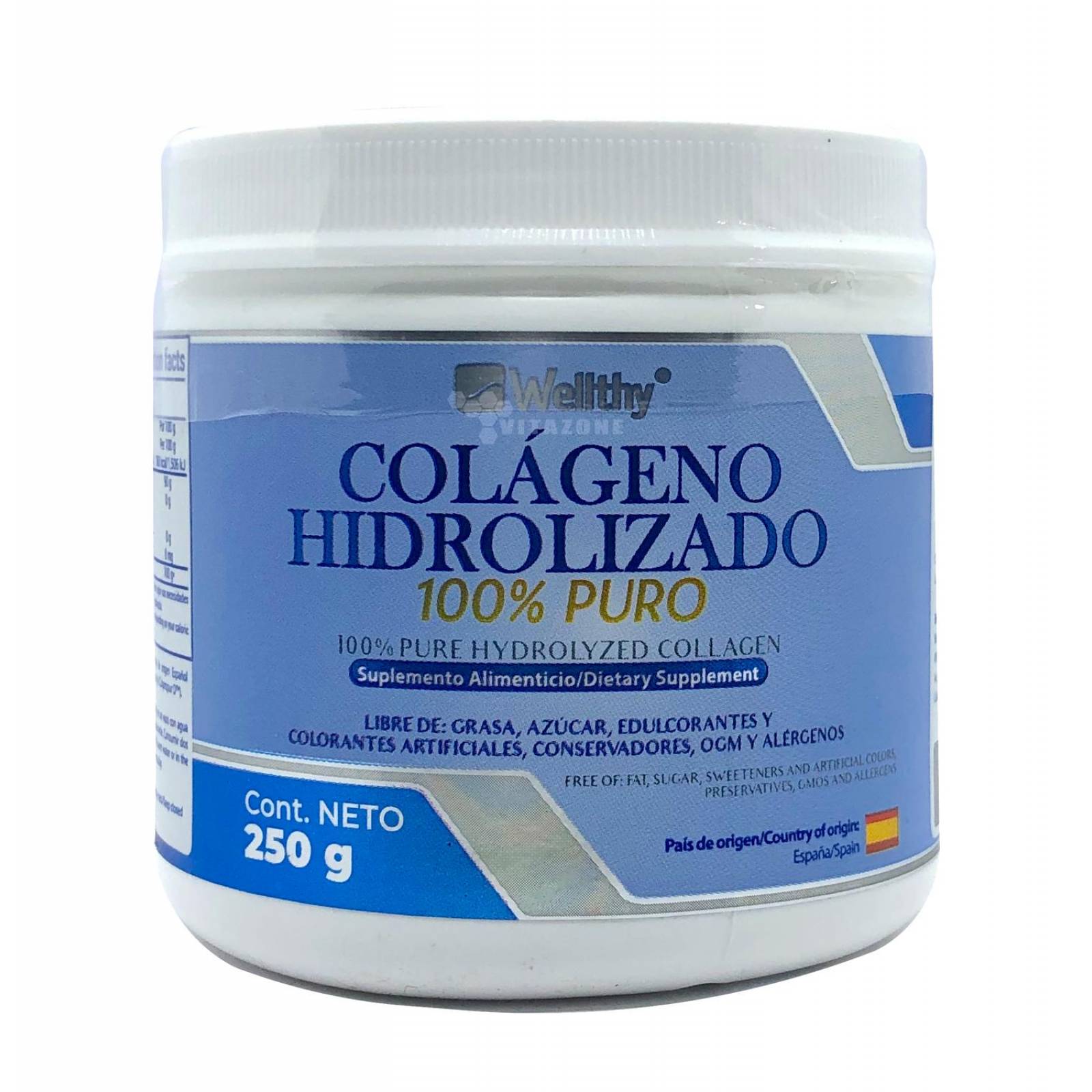 Colágeno Hidrolizado Puro Sin azúcar Sin sabor 250g Wellthy 