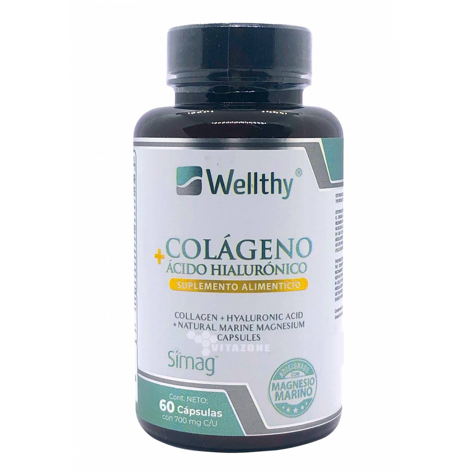 Colágeno Hidrolizado Ácido Hialurónico 60 cápsulas Wellthy 