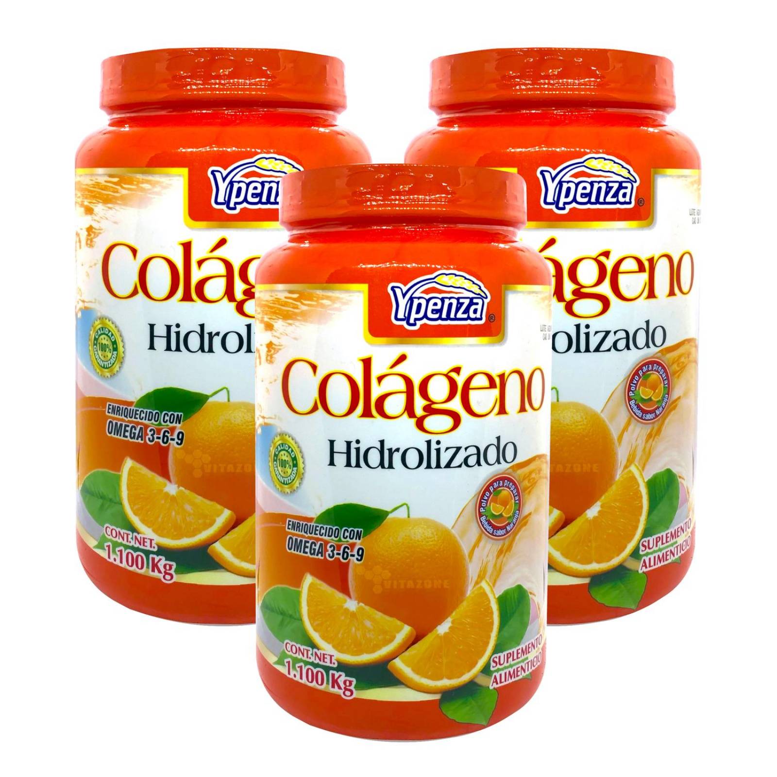 Colágeno Hidrolizado Naranja 1.1 kg Ypenza (3 Botes) 